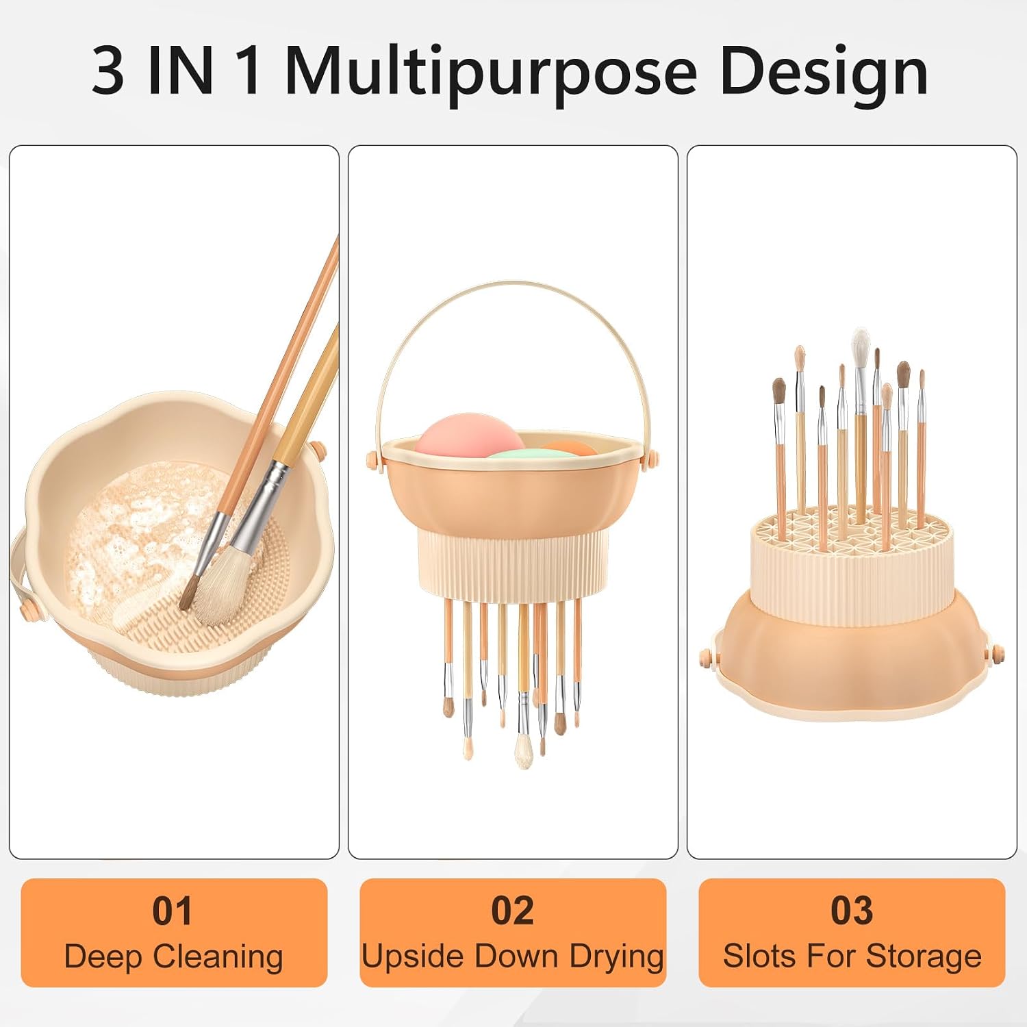 senbowe 3 in 1 Makeup Brush Cleaner Mat, Silicone Makeup Brush Cleaner Bowl Cosmetic Brushes Cleaning Pad Tool Organizer for Storage and Air Drying, Make Up Brush Washing Tool for Sponge - Image 2