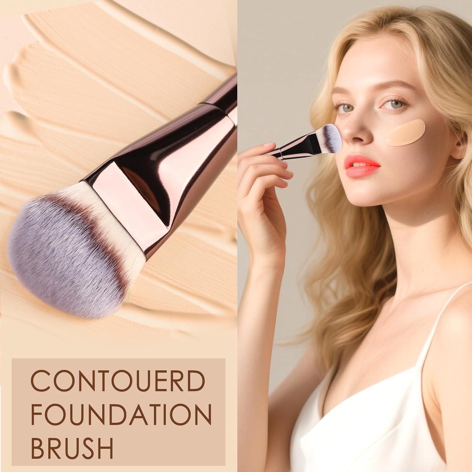 Makeup Brush Powder Puff Set, Foundation Concealer Makeup Brushes | Flawless Contour kabuki Brush Face Velour Puff for Foundation Blush Bronzer Contour Concealer, 3 Brushes & 3 Powder Puff - Image 2