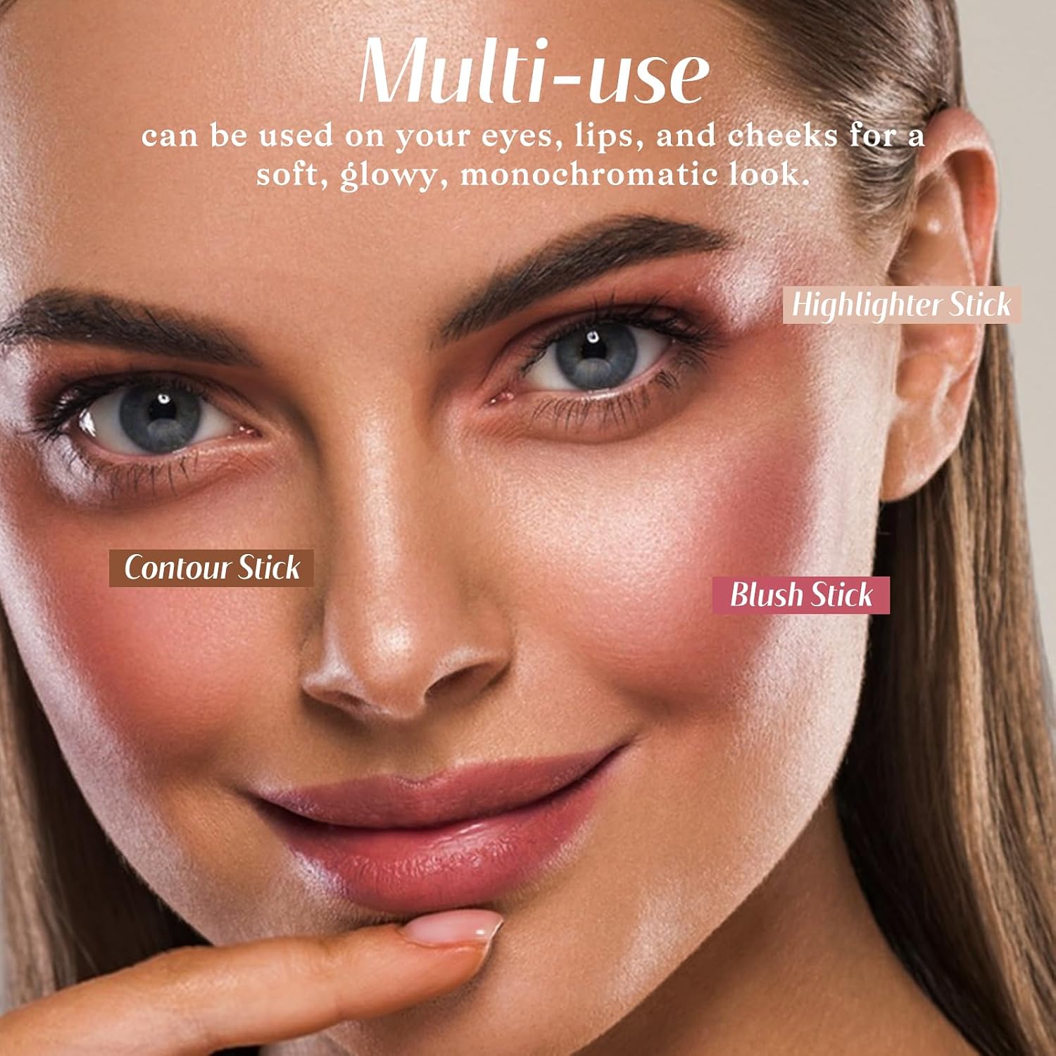 KIMUSE Face Sticks Trio, Blush, Highlighter & Contour Stick for Face Makeup | Long Lasting Sculpting Makeup for Cheeks, Blendable Cream Contour, Blush & Glow Highlighter Sticks, 3Pcs, with Brush - Image 8