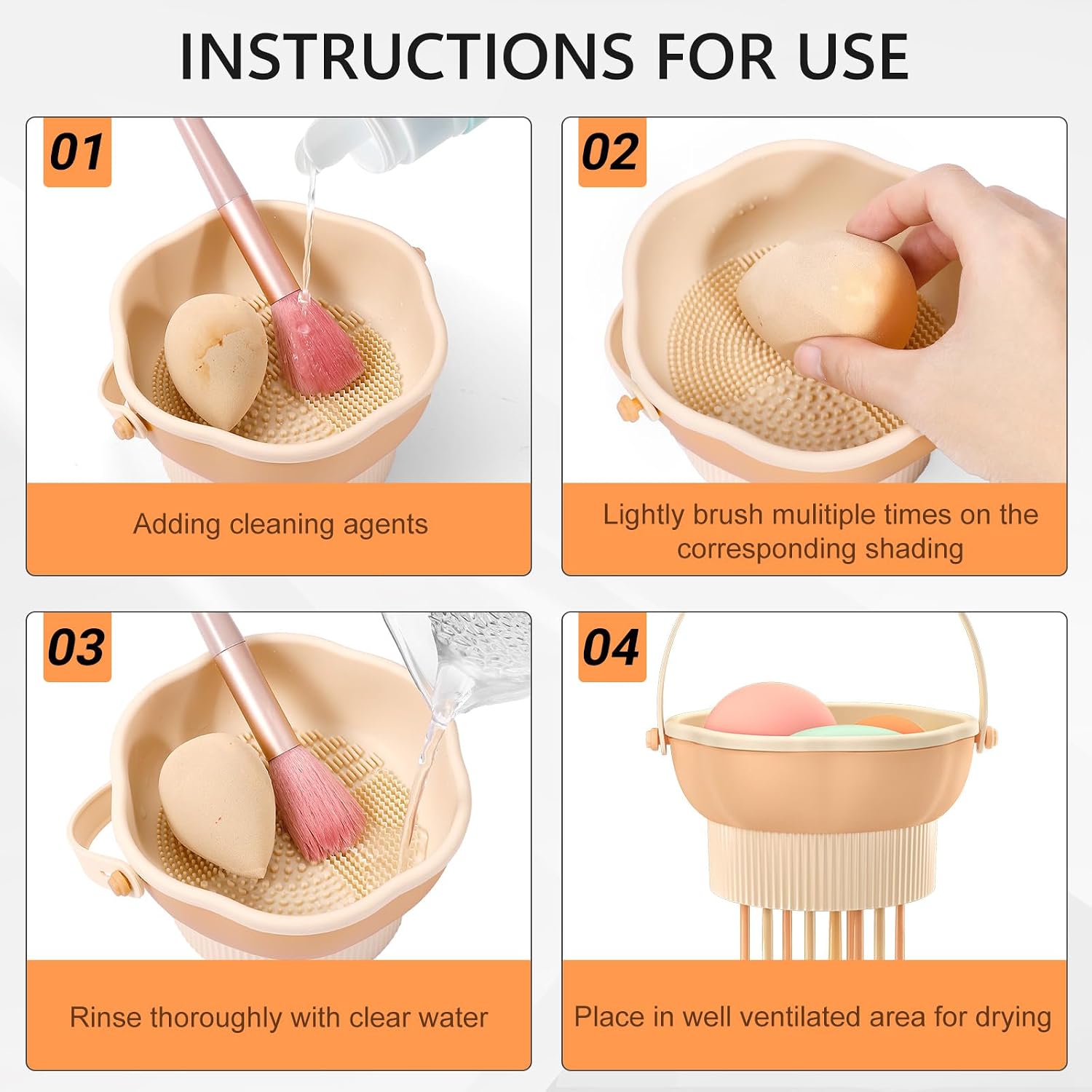 senbowe 3 in 1 Makeup Brush Cleaner Mat, Silicone Makeup Brush Cleaner Bowl Cosmetic Brushes Cleaning Pad Tool Organizer for Storage and Air Drying, Make Up Brush Washing Tool for Sponge - Image 8