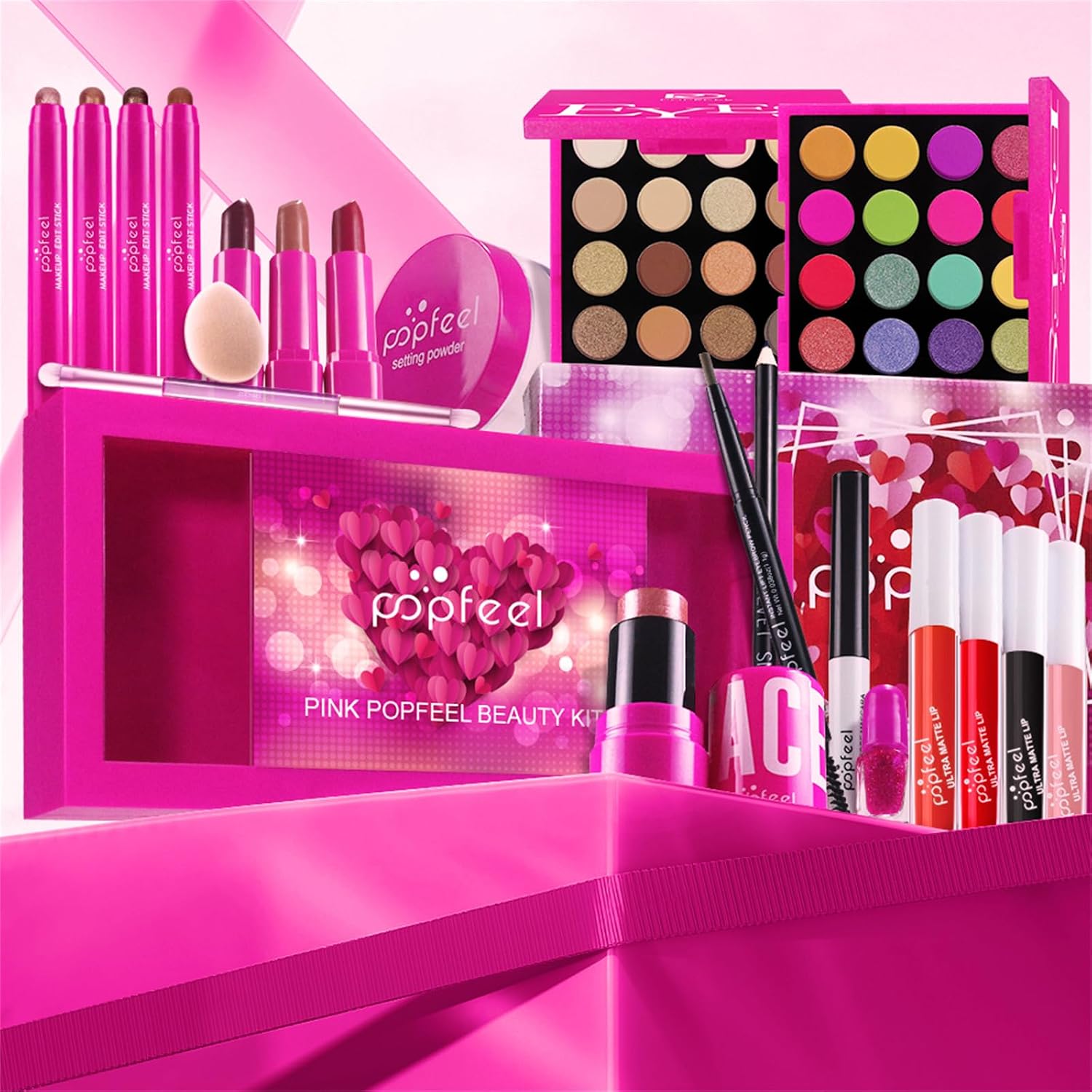 Hot Pink All in One Makeup Kit for Women Full Kit, Mother's Day Makeup Gifts Set for Women Girls, Hot Pink Makeup Essential Bundle Include Eyeshadow Palette Lipstick Blush Foundation Concealer - Image 2