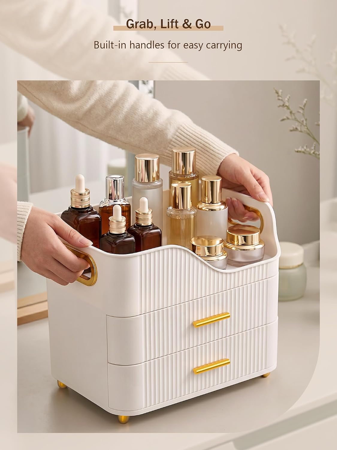 Booklov Large Makeup Organizer for Vanity, Bathroom Countertop, White | Plastic Cosmetic Display Case with Drawers, Beauty Brush Holder for Dresser Counter Skincare Eyeshadow Lipstick Storage - Image 4