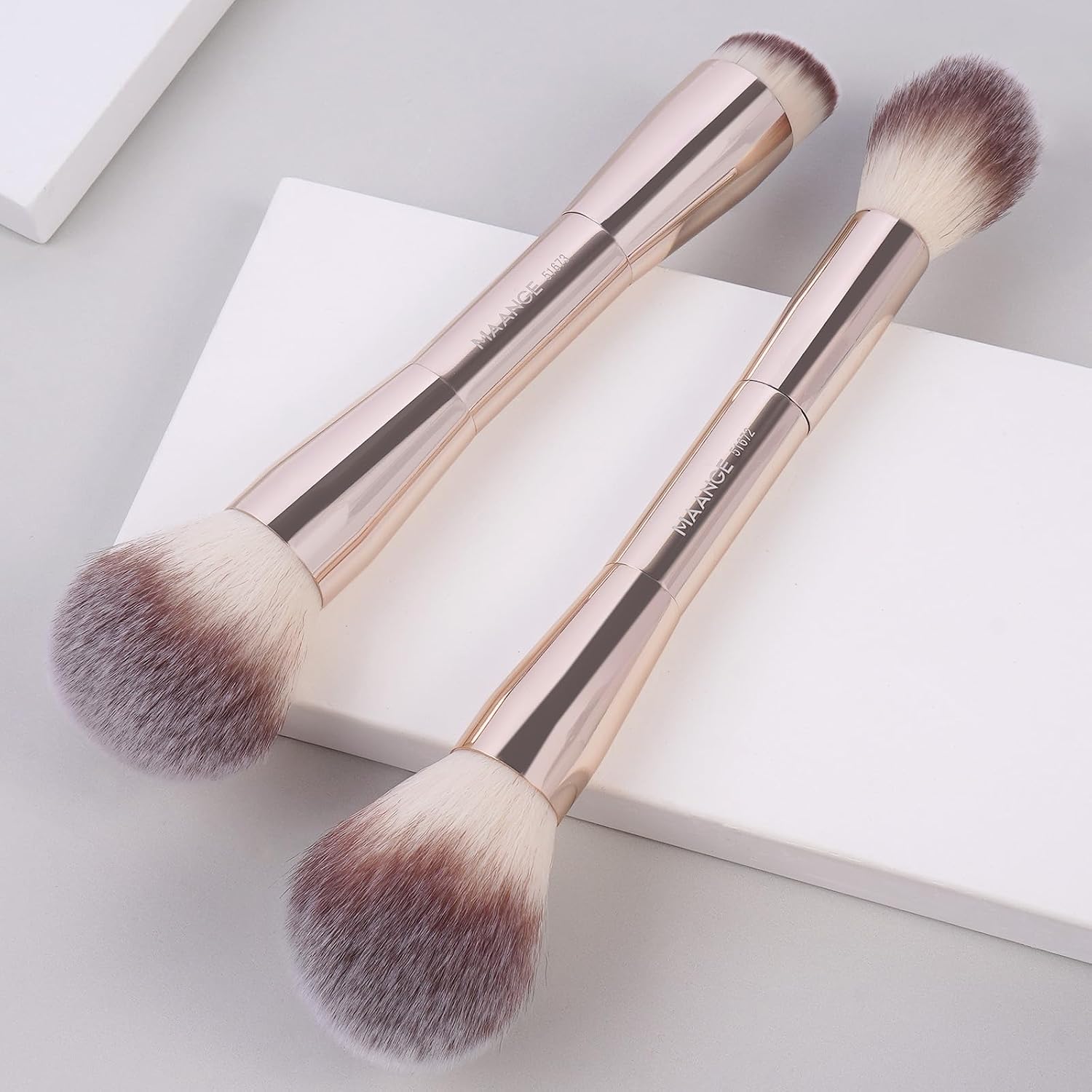 MAANGE Foundation Makeup Brushes, 2Pcs Double Ended Makeup Brush for Blending Liquid Powder Concealer Cream Blush Buffe (Gold) - Image 3