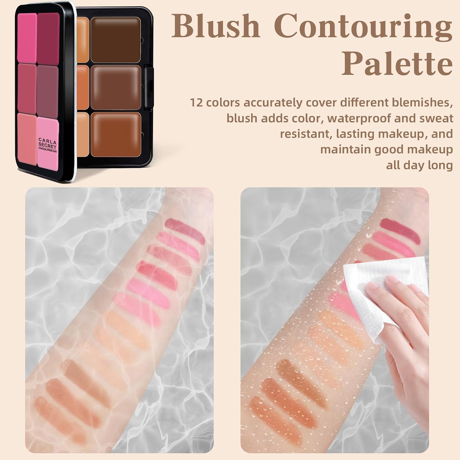 HOSAILY Cream Blush & Concealer Palette, 12 Colors, Long Wearing, Smudge Proof, Blendable Matte Finish, Face Makeup (02) - Image 4