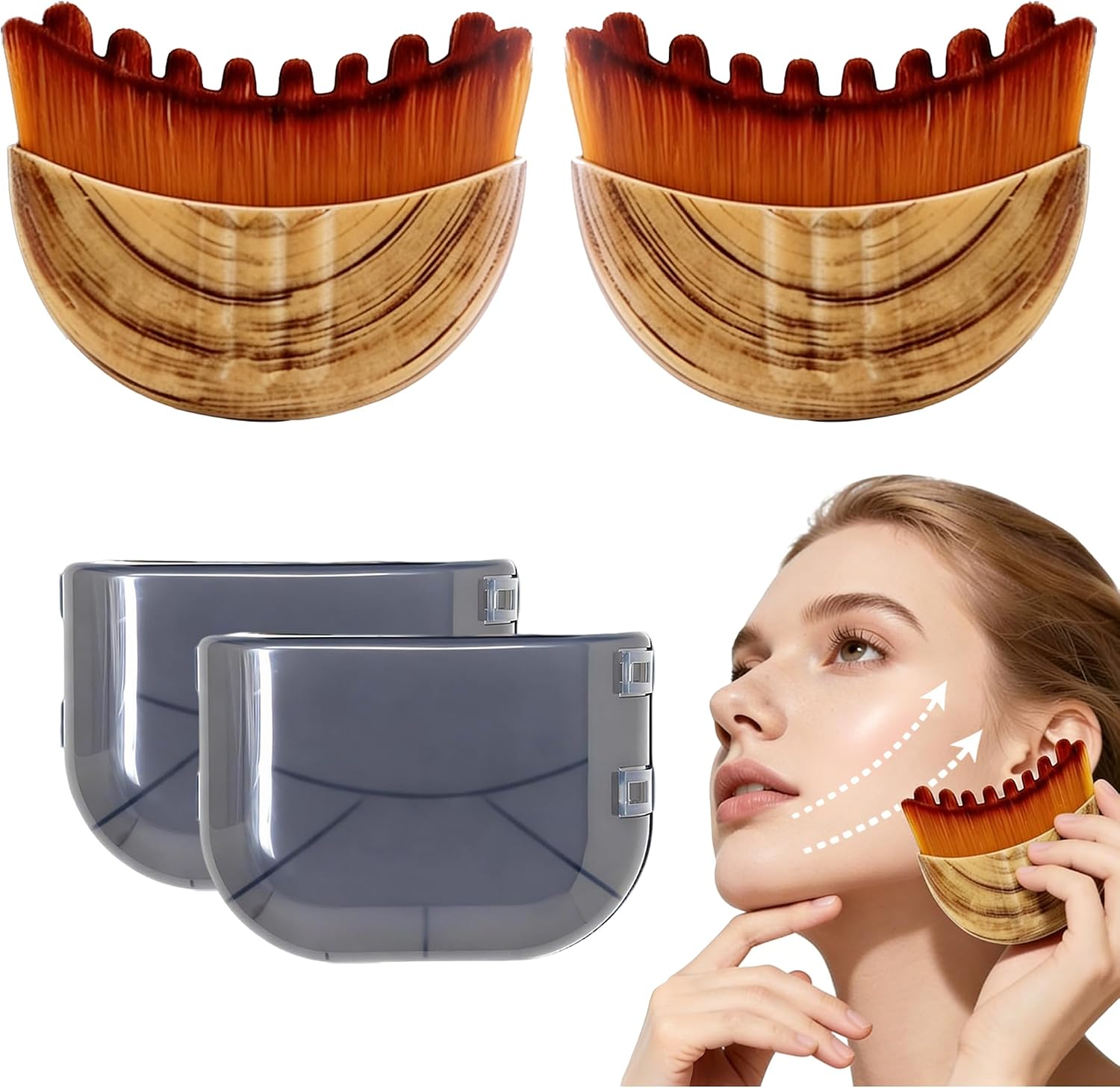 Lymphatic Contour Face Brush(2-PCS),Super Soft Manual Lymphatic Drainage Massager for Sculpting, Relieve Fatigue & Reduce Puffiness, with Portable Case Suitable for Facial Cleansing and Massage