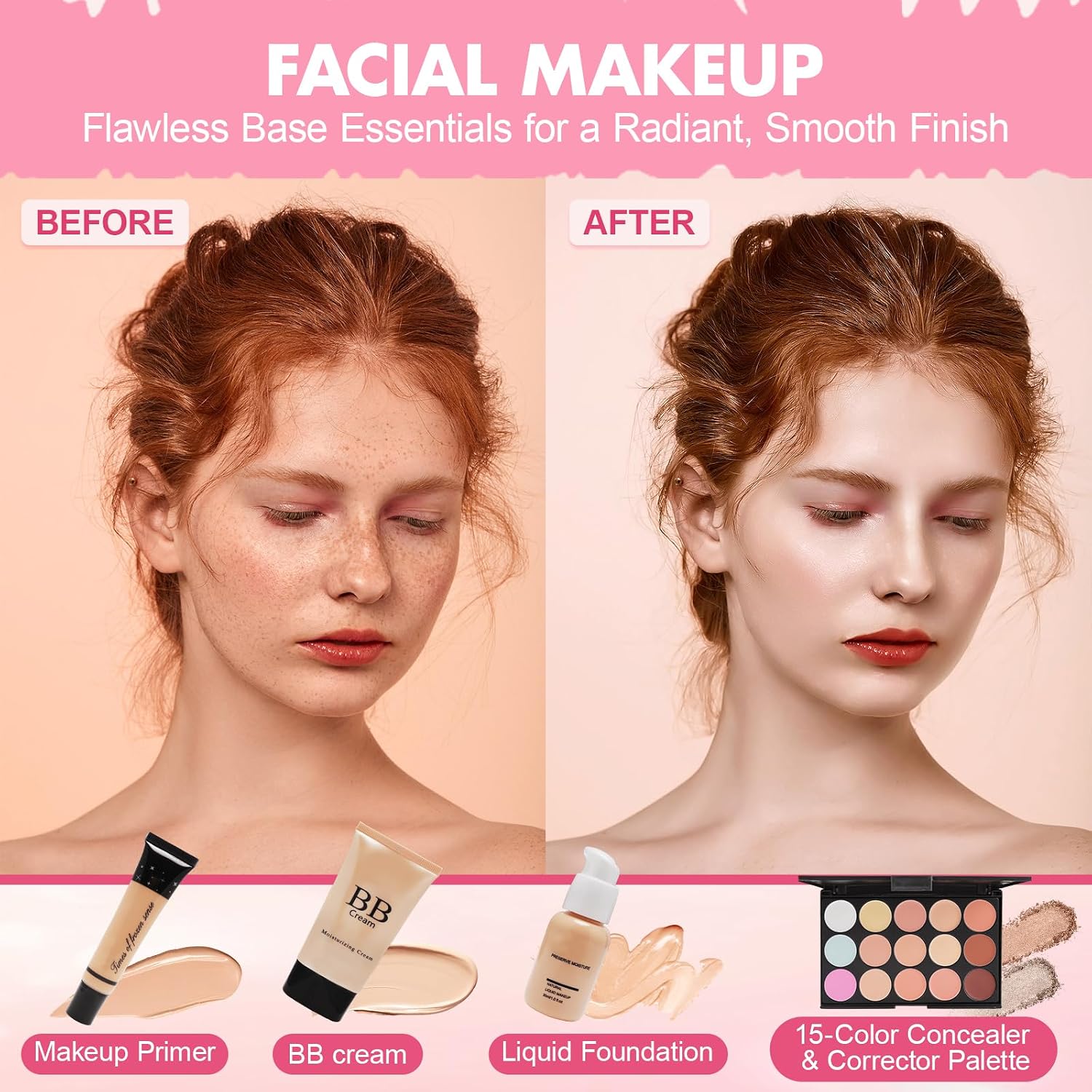 Makeup Kit for Teens & Girls, Makeup Gift Set for Beginners Teenager, Makeup Essential Bundle Includes Foundation Eyeshadow Contour Palette Lipstick Eyeliner Mascara Cosmetic Brush Set - Image 3