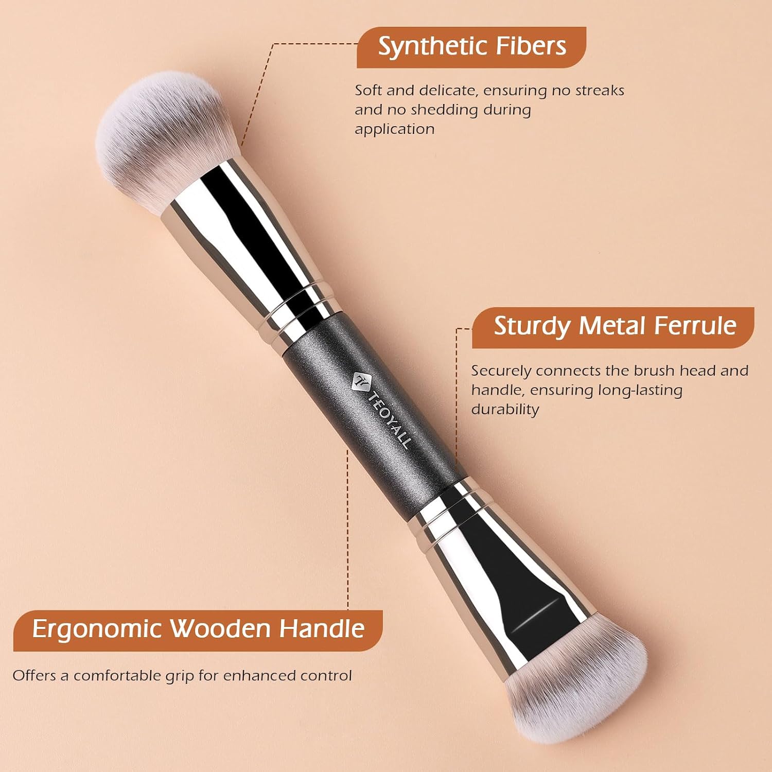 Dual-Ended Brush, Domed Foundation Curved Contour Bronzer Brush | Dome buffs foundation and blends contours seamlessly. Curved side defines cheekbones and warms skin. Soft synthetic - Image 4