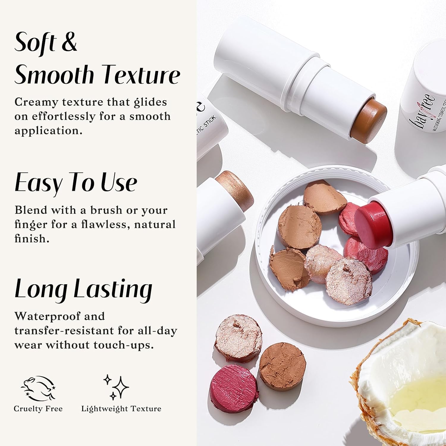 KIMUSE Face Sticks Trio, Blush, Highlighter & Contour Stick for Face Makeup | Long Lasting Sculpting Makeup for Cheeks, Blendable Cream Contour, Blush & Glow Highlighter Sticks, 3Pcs, with Brush - Image 3