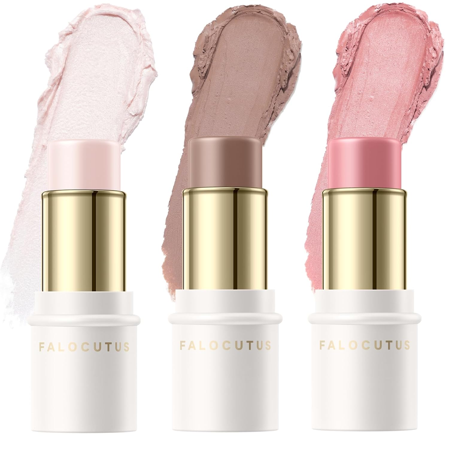 3 Pcs FAIR-COOL Contour Stick Set,Professional Makeup Kit for All Skin | FALOCUTUS Cream Blush & Highlighter Bronzer Pen,Long Lasting & Smooth Natural Face Contouring Illuminator