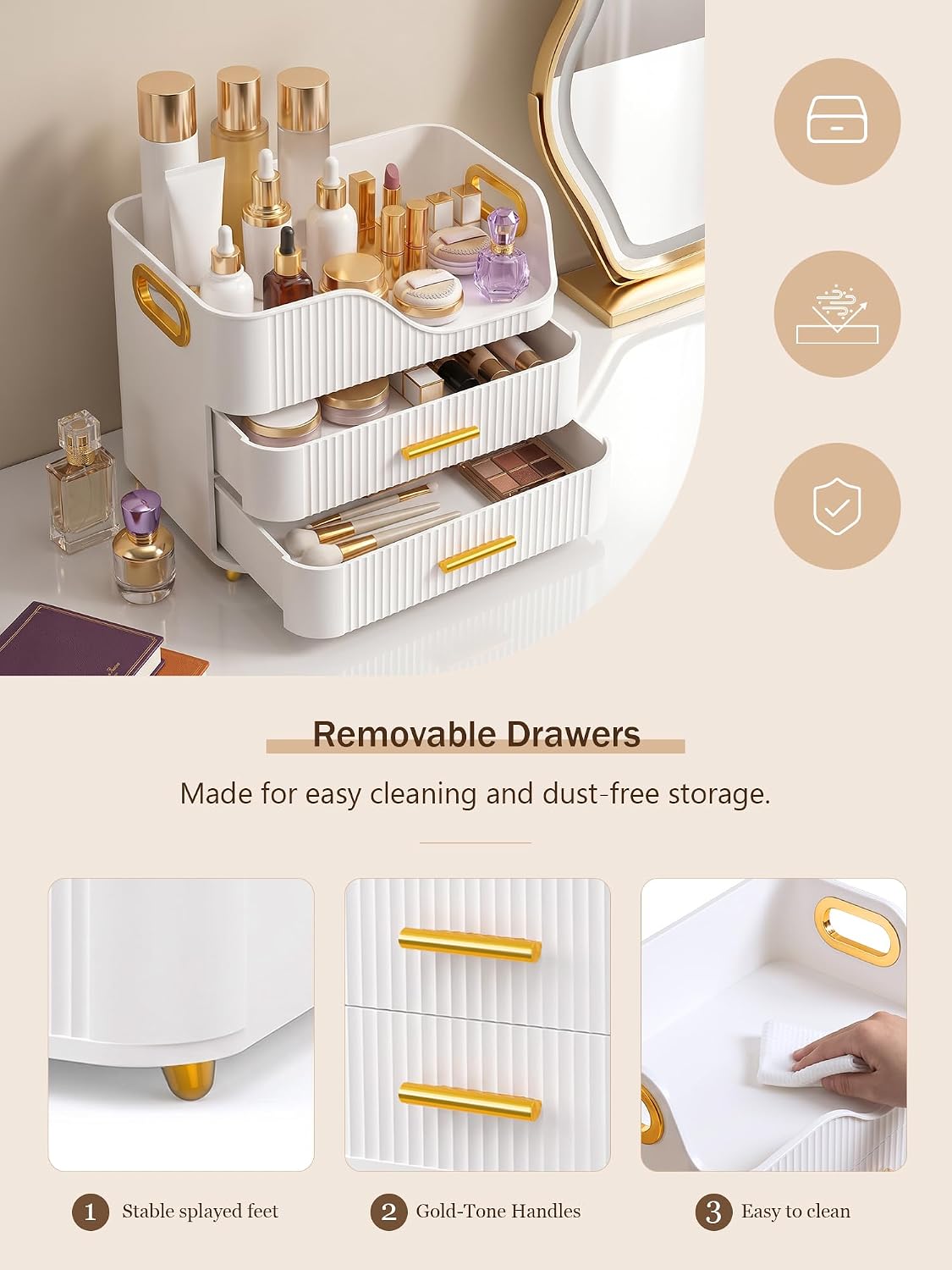 Booklov Large Makeup Organizer for Vanity, Bathroom Countertop, White | Plastic Cosmetic Display Case with Drawers, Beauty Brush Holder for Dresser Counter Skincare Eyeshadow Lipstick Storage - Image 3