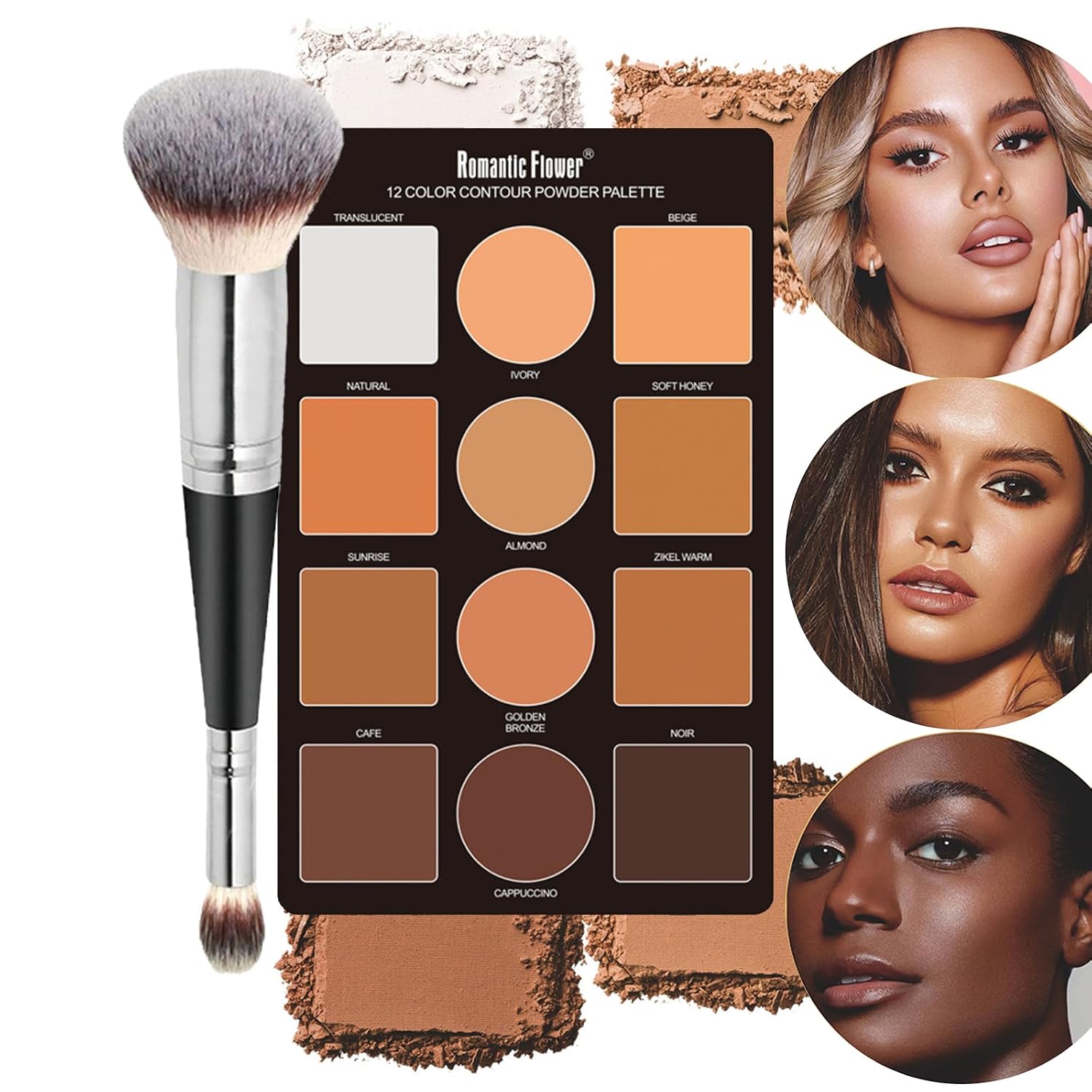Joyeee Contouring Makeup Palette for Beginners, 9 Colors Large Pro Contour Palette with Make Up Brush, Waterproof Long-Lasting Cosmetics Gift Idea for Medium Dark Skin, Flawlessly Sculpted Face - Image 2