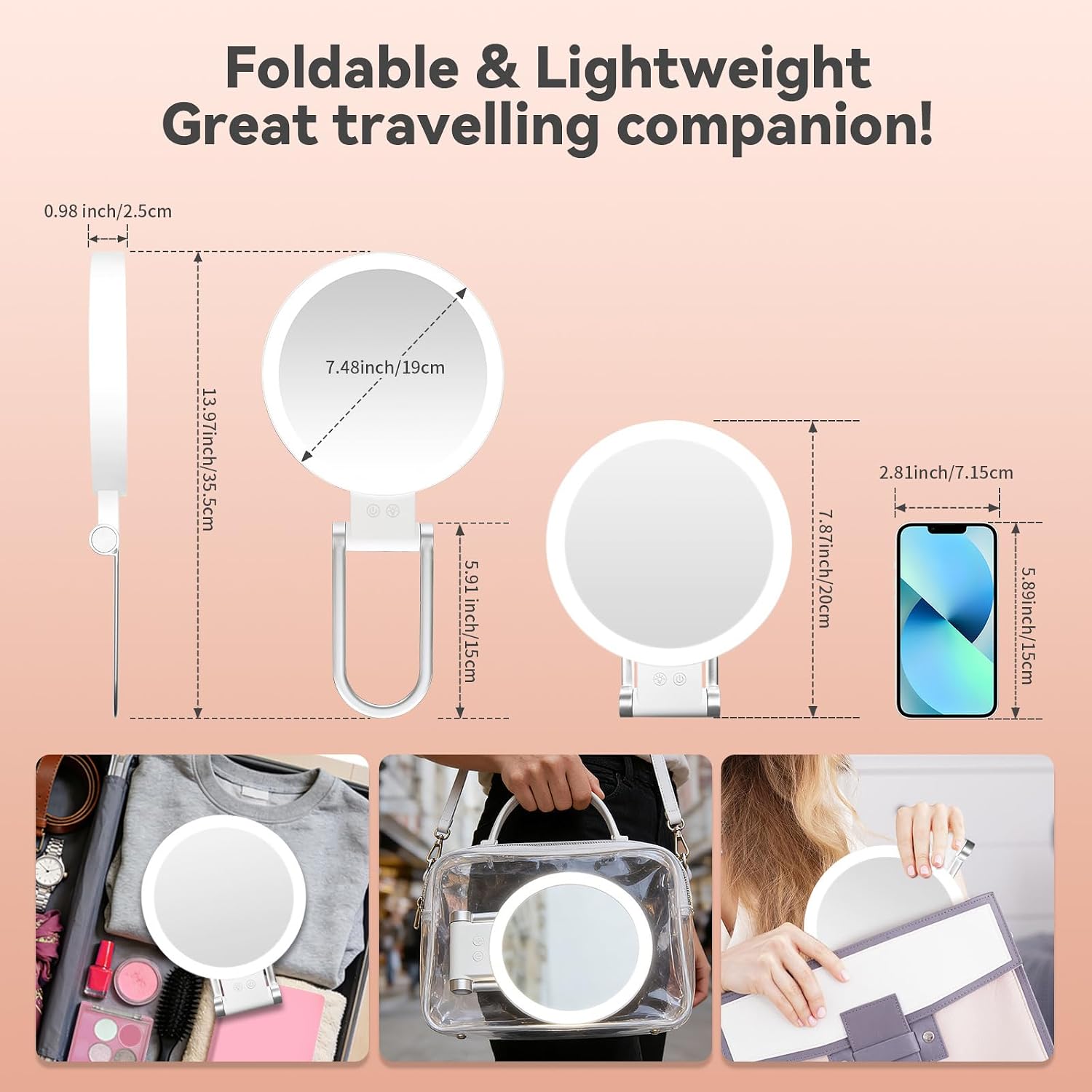 Makeup Mirror with Lights, Magnifying Mirror 1X/30X with Adjustable 3 Color Light, Double Side Control, 2000mAh Rechargeable, Lighted Makeup Mirror with Magnification, Smart Memory, Gift for Women - Image 4