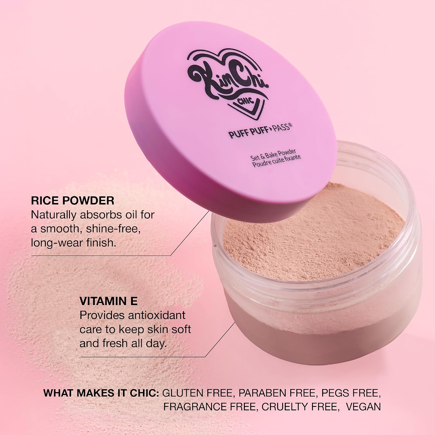 KimChiChic Beauty Puff Puff Pass Set & Bake Loose Setting Powder Makeup | Face Powder with Rice & Vitamin E, Matte Airbrush Finish, Oil Control with Fluffy Powder Puff, 03 Translucent, 0.70 oz (20 g) - Image 6