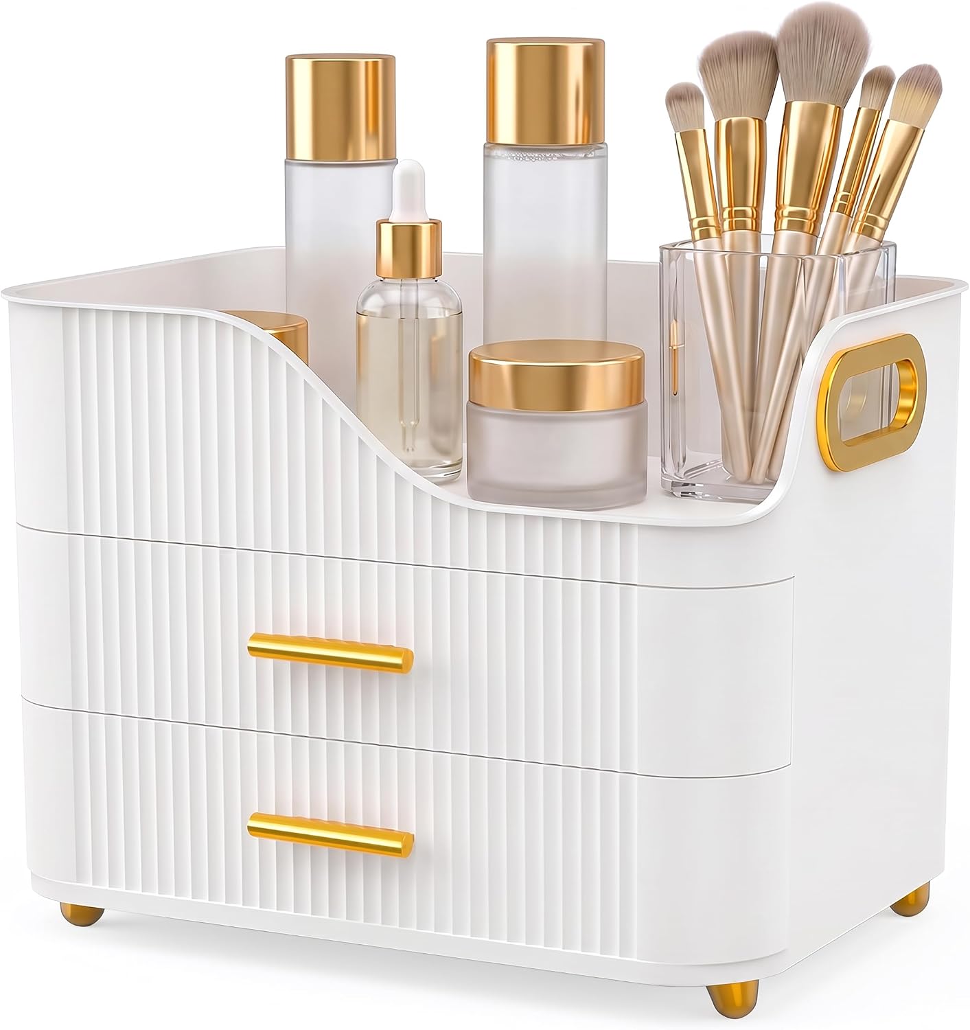 Booklov Large Makeup Organizer for Vanity, Bathroom Countertop, White | Plastic Cosmetic Display Case with Drawers, Beauty Brush Holder for Dresser Counter Skincare Eyeshadow Lipstick Storage - Image 10