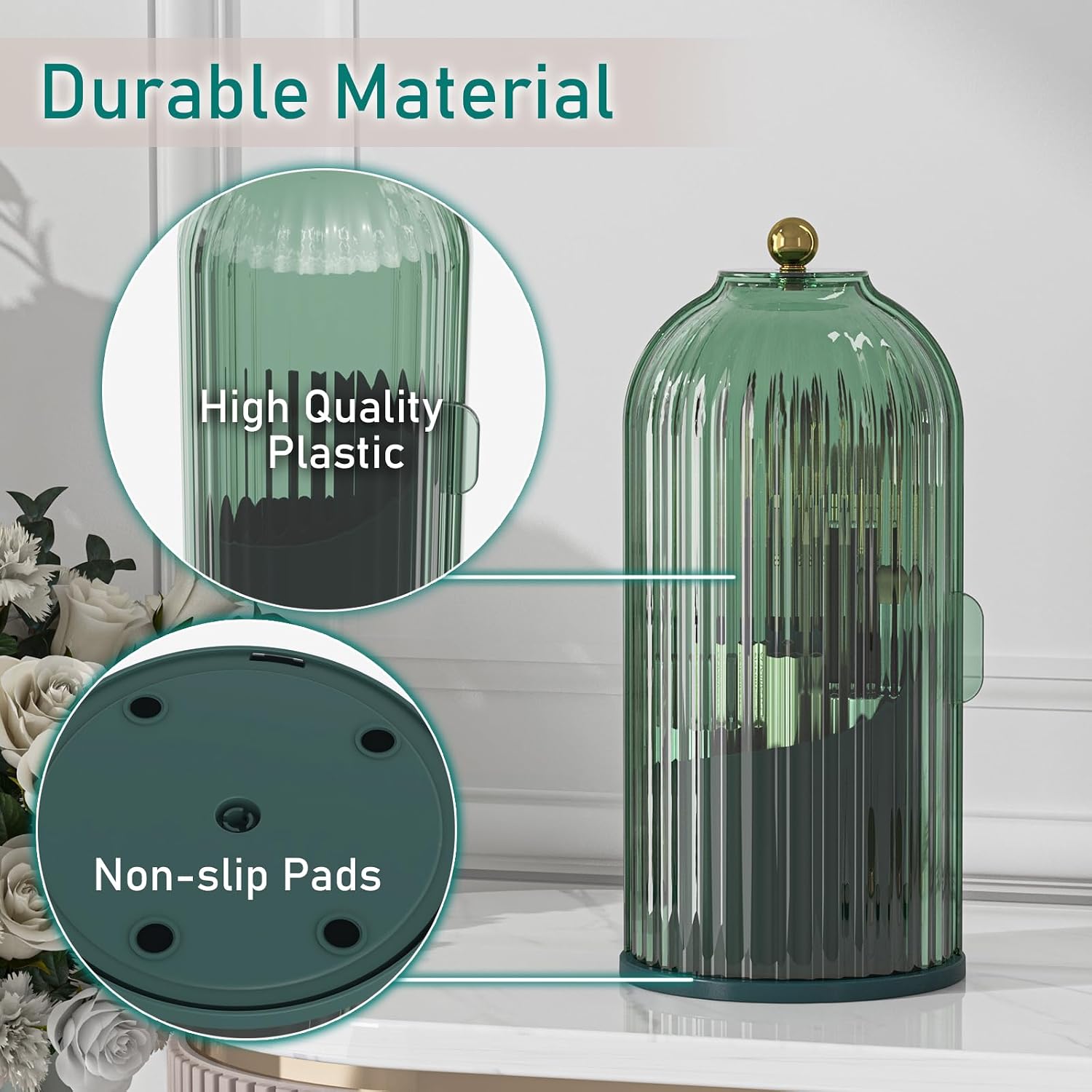 GAXmi Makeup Brush Holder with Lid Rotating Cosmetic Organizer, All Green | 360 Rotation, Waterproof, Dustproof, Moistureproof - Image 7