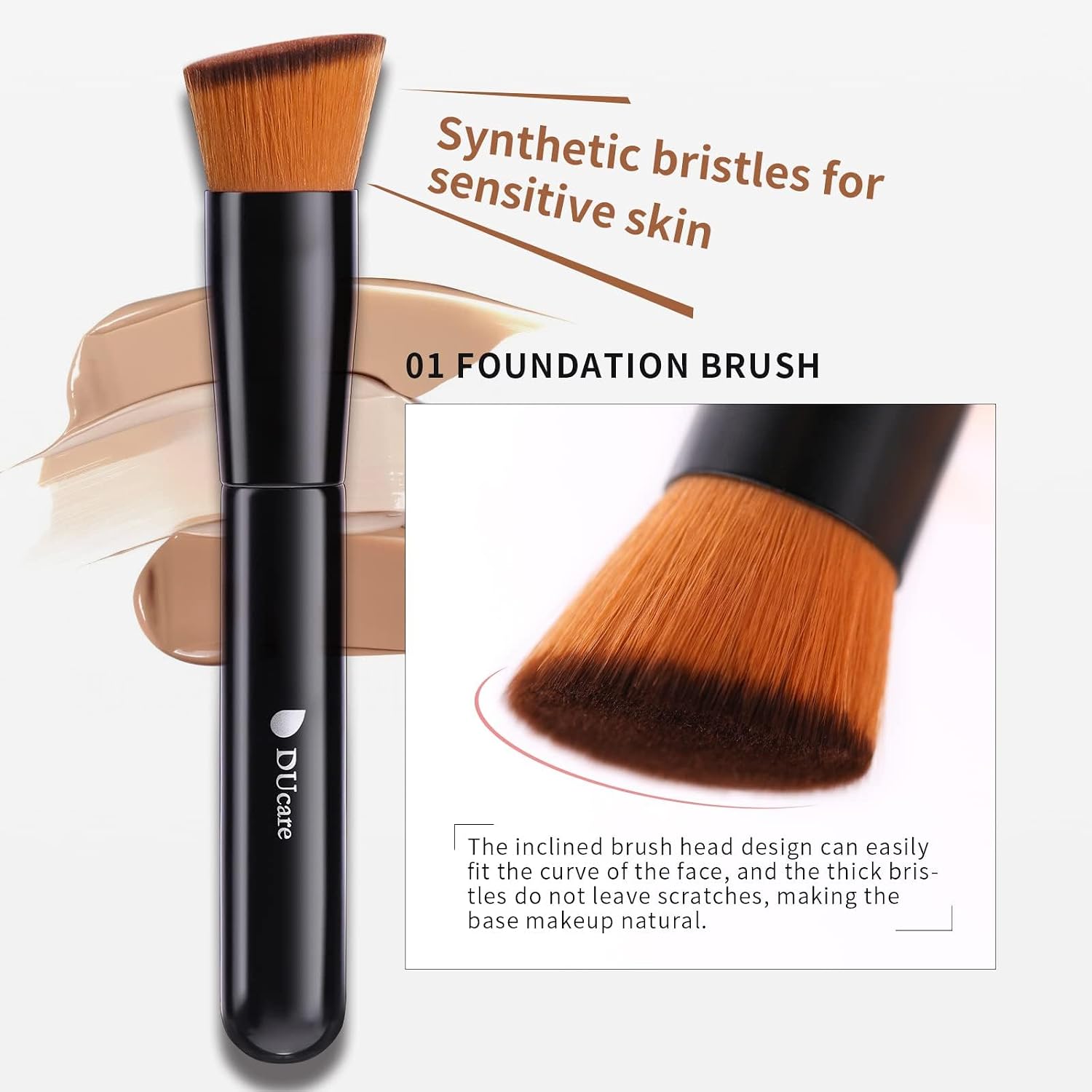 DUcare Foundation Brush and Concealer Brush 2Pcs Contour Bronzer Kabuki Brush for Face Synthetic Liquid Blending Mineral Powder Makeup Tools - Image 3
