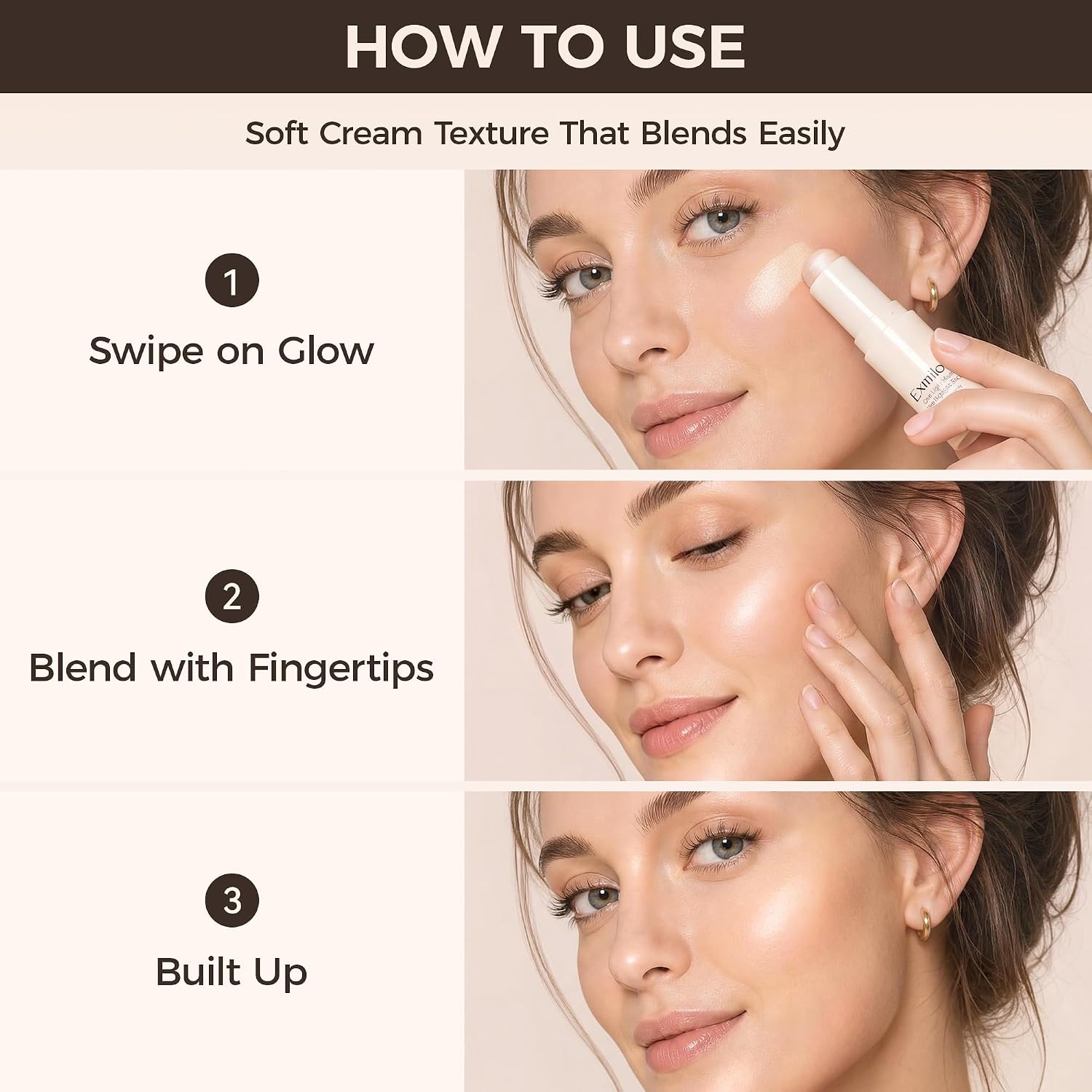 Exmiloo Highlighter Stick, Natural Champagne Glow Cream Makeup for Face | Natural Champagne Glow for Light to Medium Skin, Buildable Cream Highlight for Cheekbones, Brow Bone and Nose - Image 8