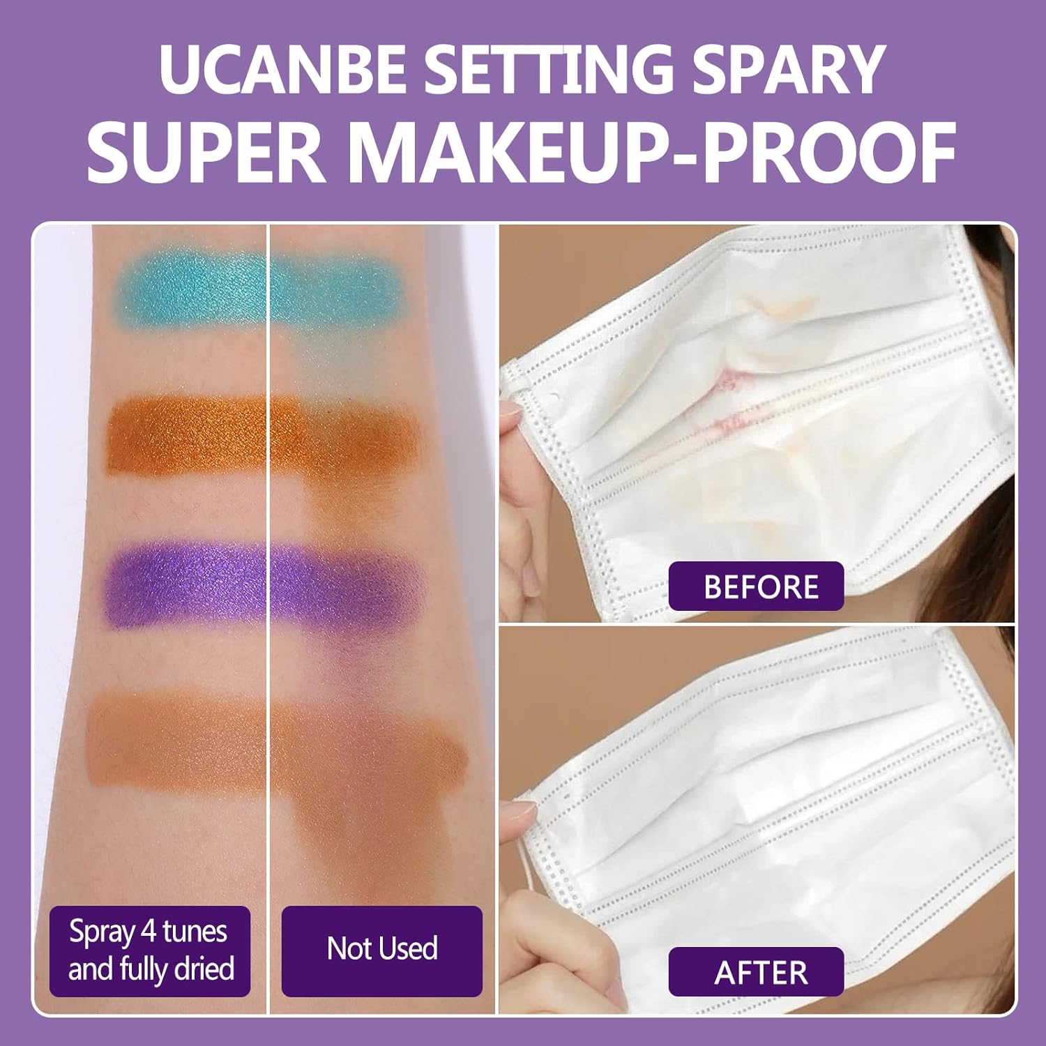 UCANBEMAKEUP Long Lasting Makeup Setting Spray Kit- 6.76 Fl oz Hydrating Matte Finish Mist Lightweight Face Make up Fixer +Travel Size Spray Bottle+Sponge Puff Makeup Set - Image 4