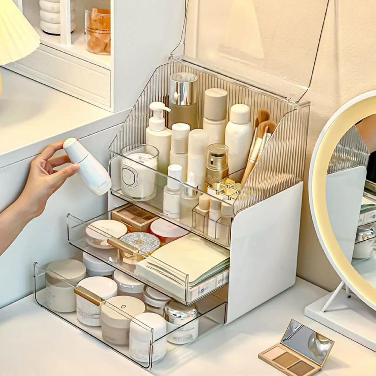Omeily Makeup Organizer Countertop Vanity Cosmetic Skincares Organizer | Large Clear Makeup Organizer Cosmetic Storage Box for Skincare Perfume, Vanity & Bathroom Organizer Gift for Women Girls - Image 3