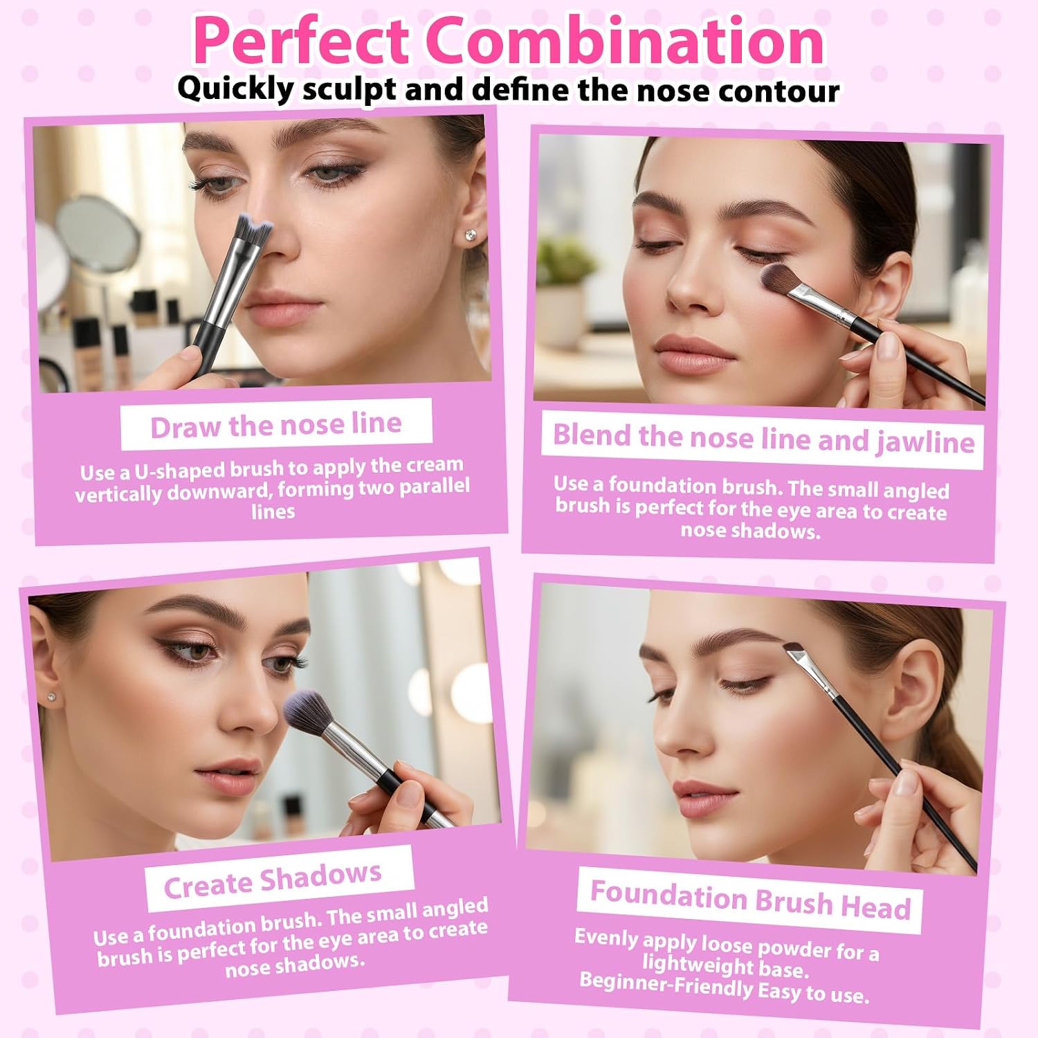 Dual-End Contour Nose Brush, 2-in-1 U-Shaped Nose Contour Brush for Makeup, Fluffy and Angled Brushes Set for Sculpting, Defining, Highlighting and Blending - Image 3