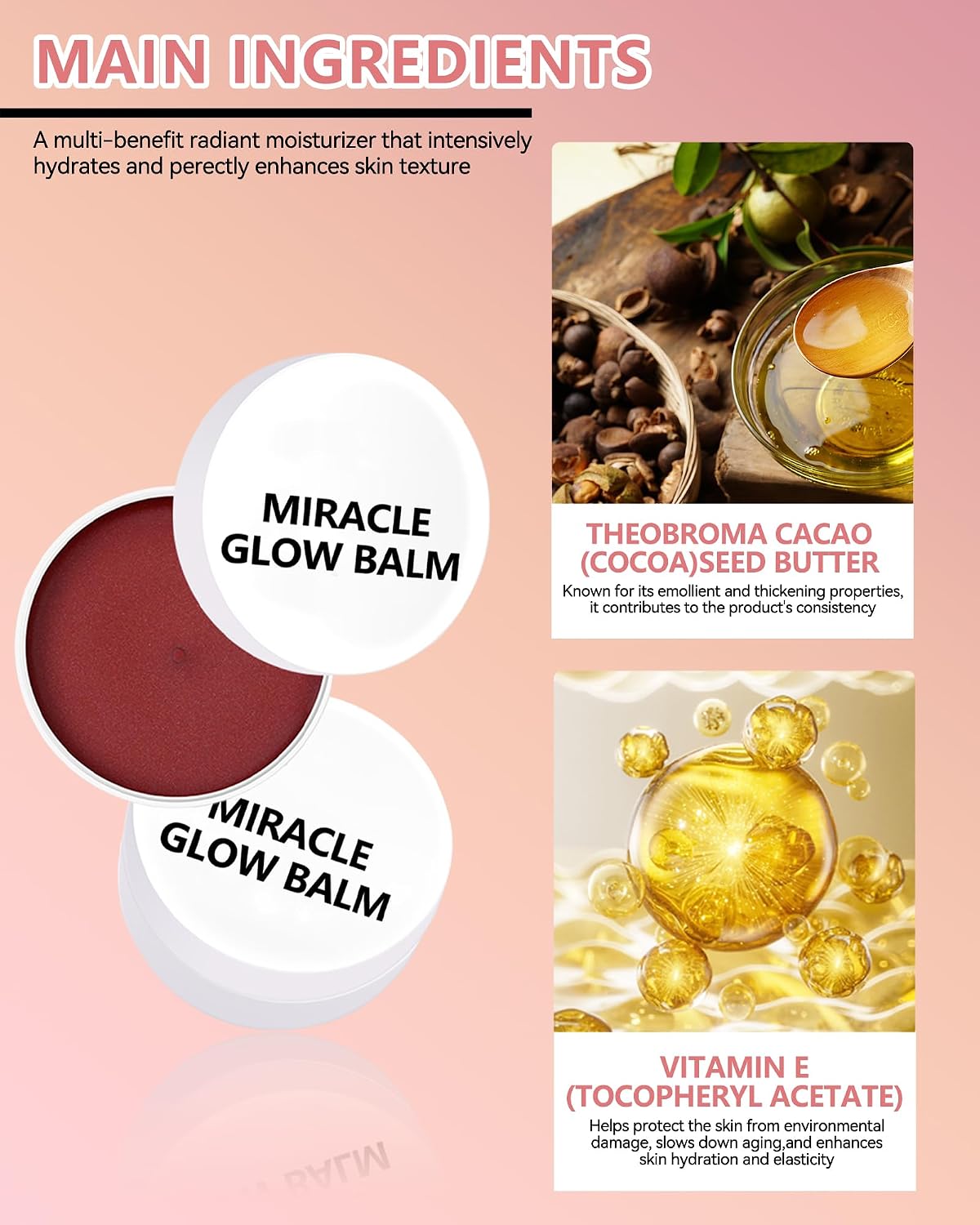 Multi Glow Balm, Miracle Glow Balm Tinted Face Creamy Blush for Women Cheeks Lip Eye, Hydrating Lightweight & Blendable Color, Shimmer Blusher Facial Makeup, Christmas Gift for Women Girl-02 Rose - Image 3