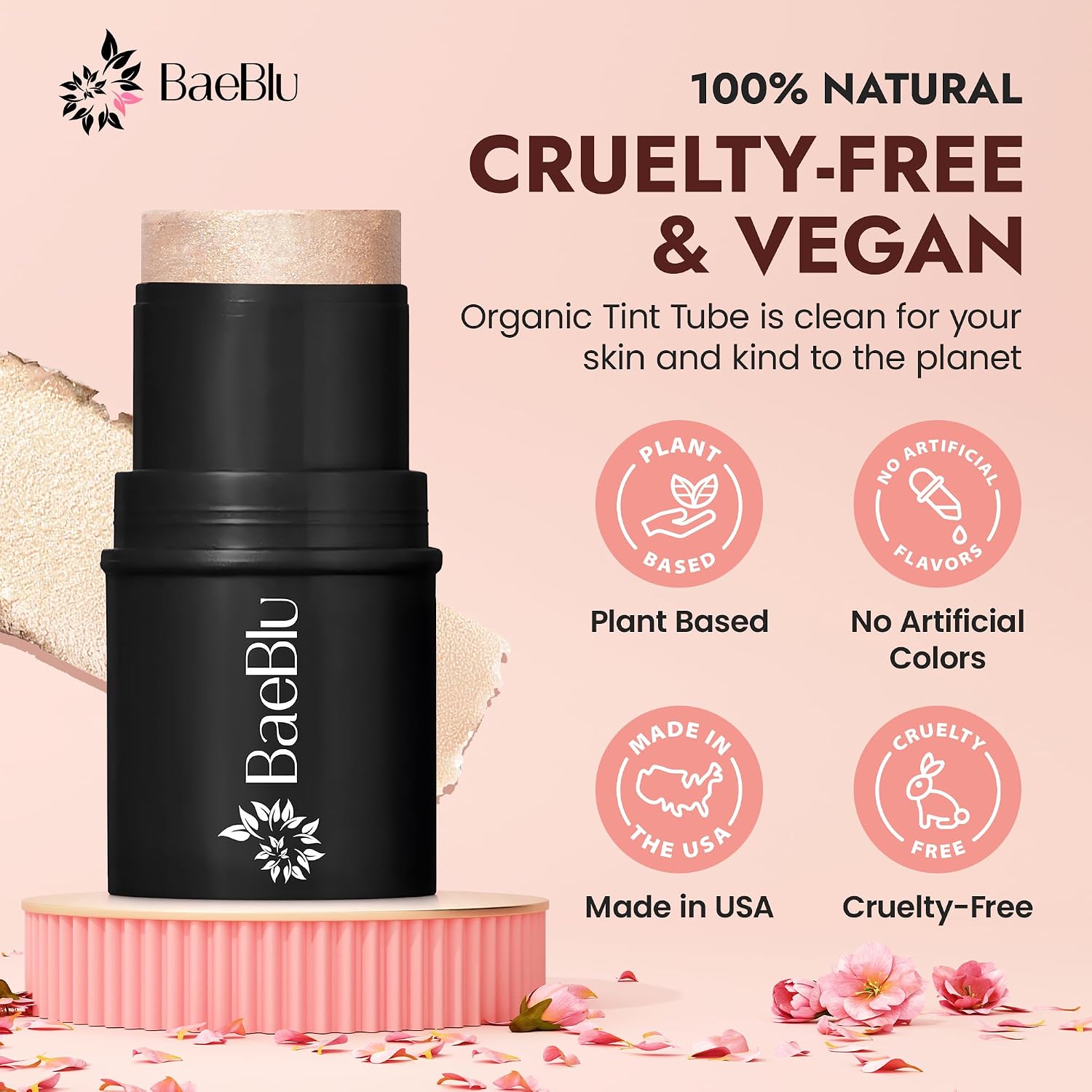 Organic Cream Highlighter Stick, 100% Natural, Made in USA, Chardonnay | Highlighter makeup, Multi-use for cheeks, eyes, & lips, Buildable shimmer, Gluten-free, Paraben-free, Vegan - Image 2