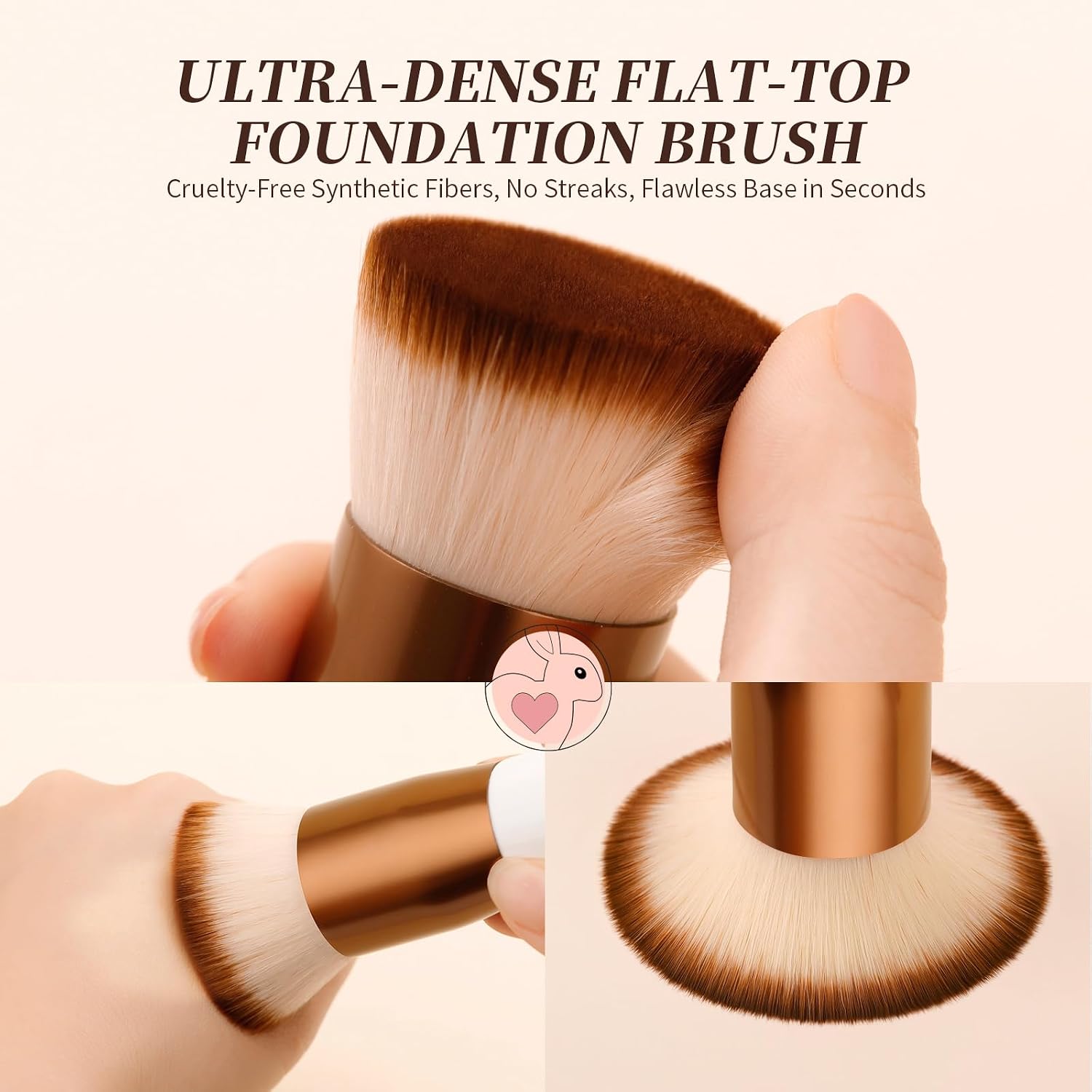 DUcare Foundation Brush,Flat Top Kabuki Brush Synthetic Professional Makeup Brush Liquid Blending Mineral Powder Buffing Stippling Makeup Tools, Rose Golden/White - Image 2