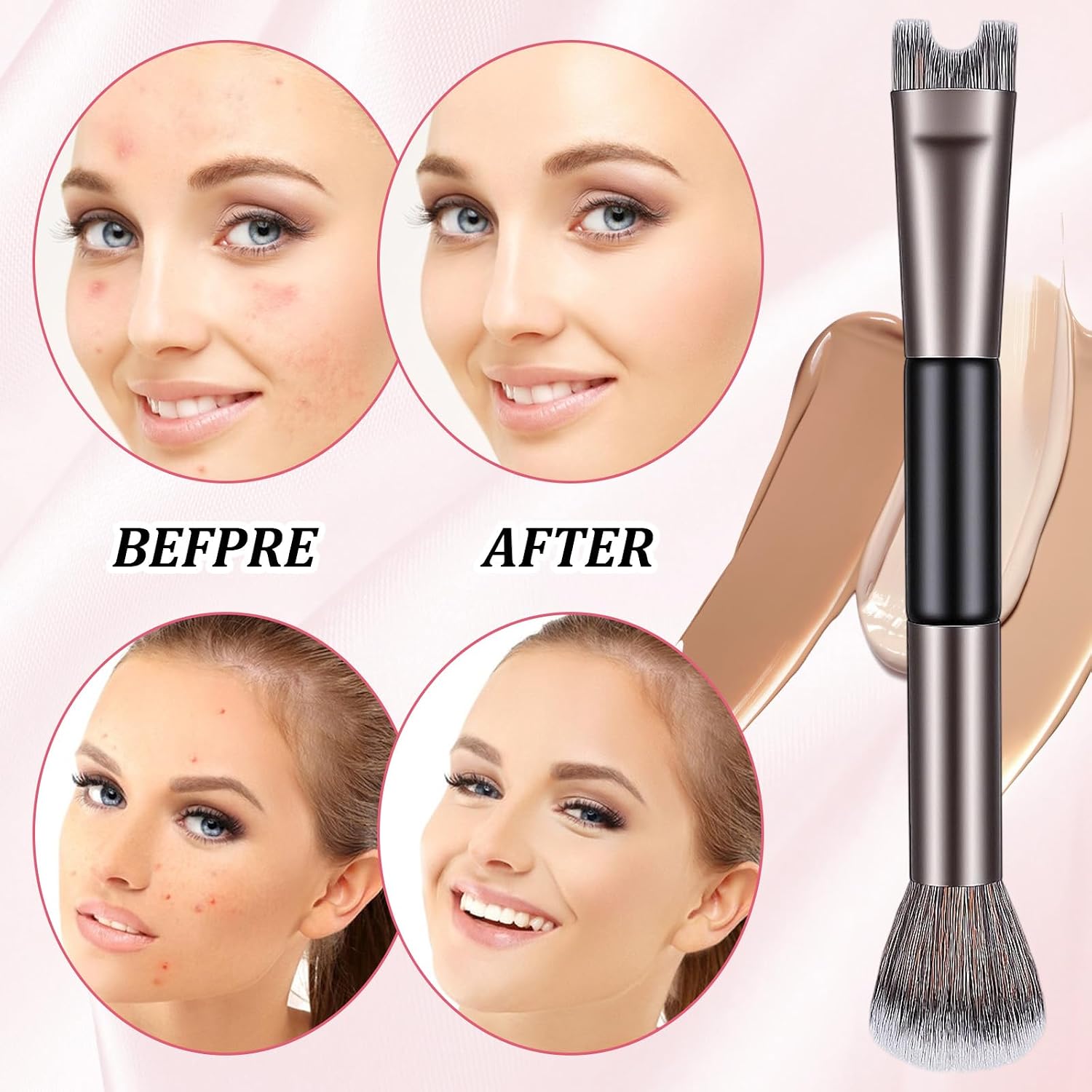 4pcs 2 in 1 Nose Contour Brushes U Shaped Fluffy Makeup Brush Flat Foundation Brush Angled Contouring Brushes Set for Defining Nose Shadow Face Sculpting Highlighting Women Makeup Beginners - Image 5
