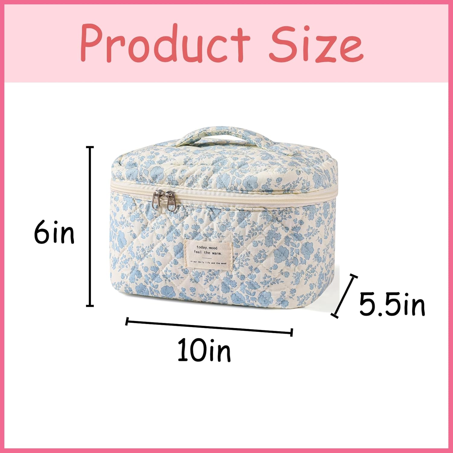uekeboag Large Travel Quilted Makeup Bag for Women | Soft Floral Cotton Cosmetic Bag, Foldable Coquette Aesthetic Toiletry Organizer - Image 2