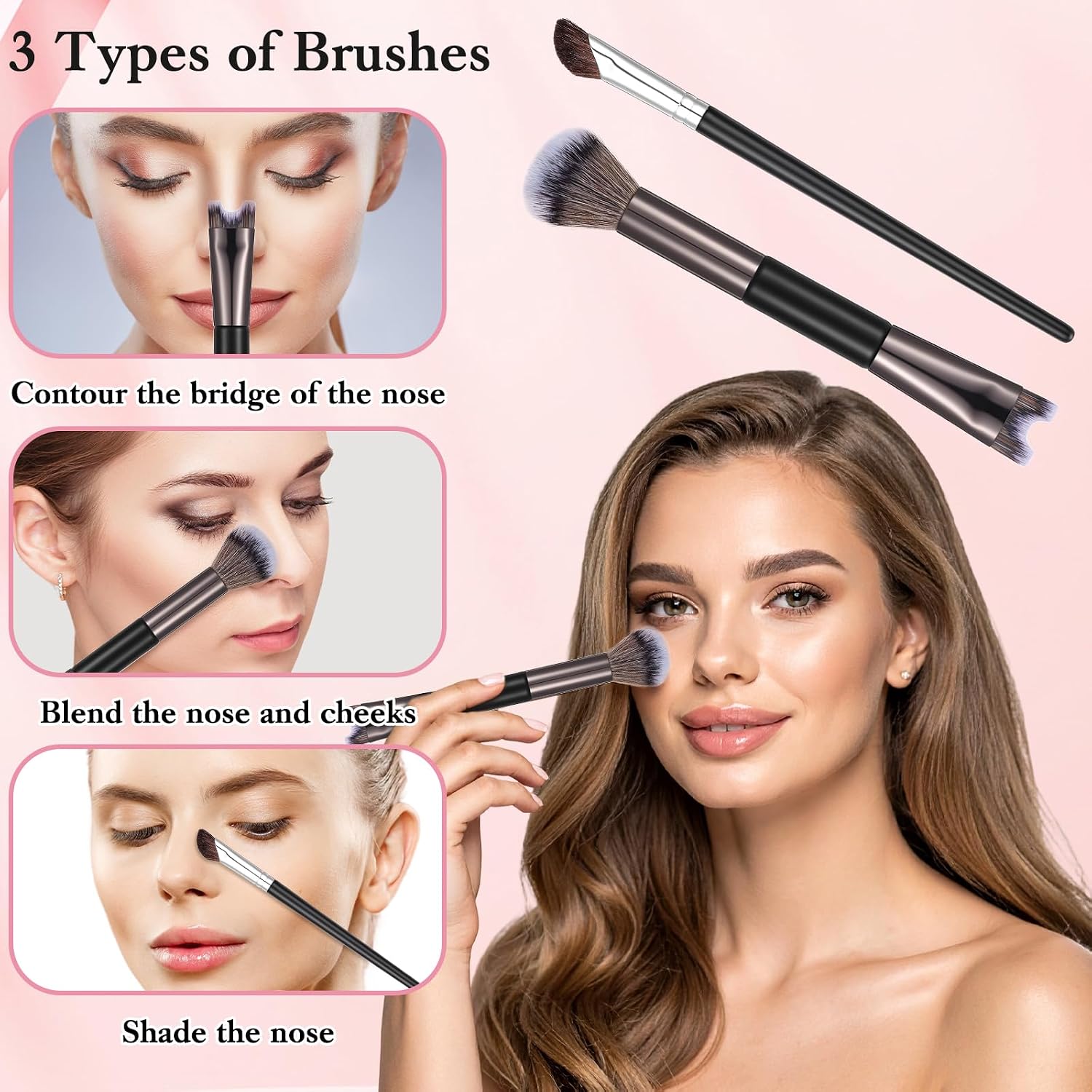 Xinjoduz 2 PCS Nose Contour Brushes for Makeup, 2-in-1 U-Shaped Fluffy Angled Tilt Brush for Precise Nose Sculpting and Defining, Mini Noses Contour Brush for Makeup Artists (Black and Gray) - Image 5