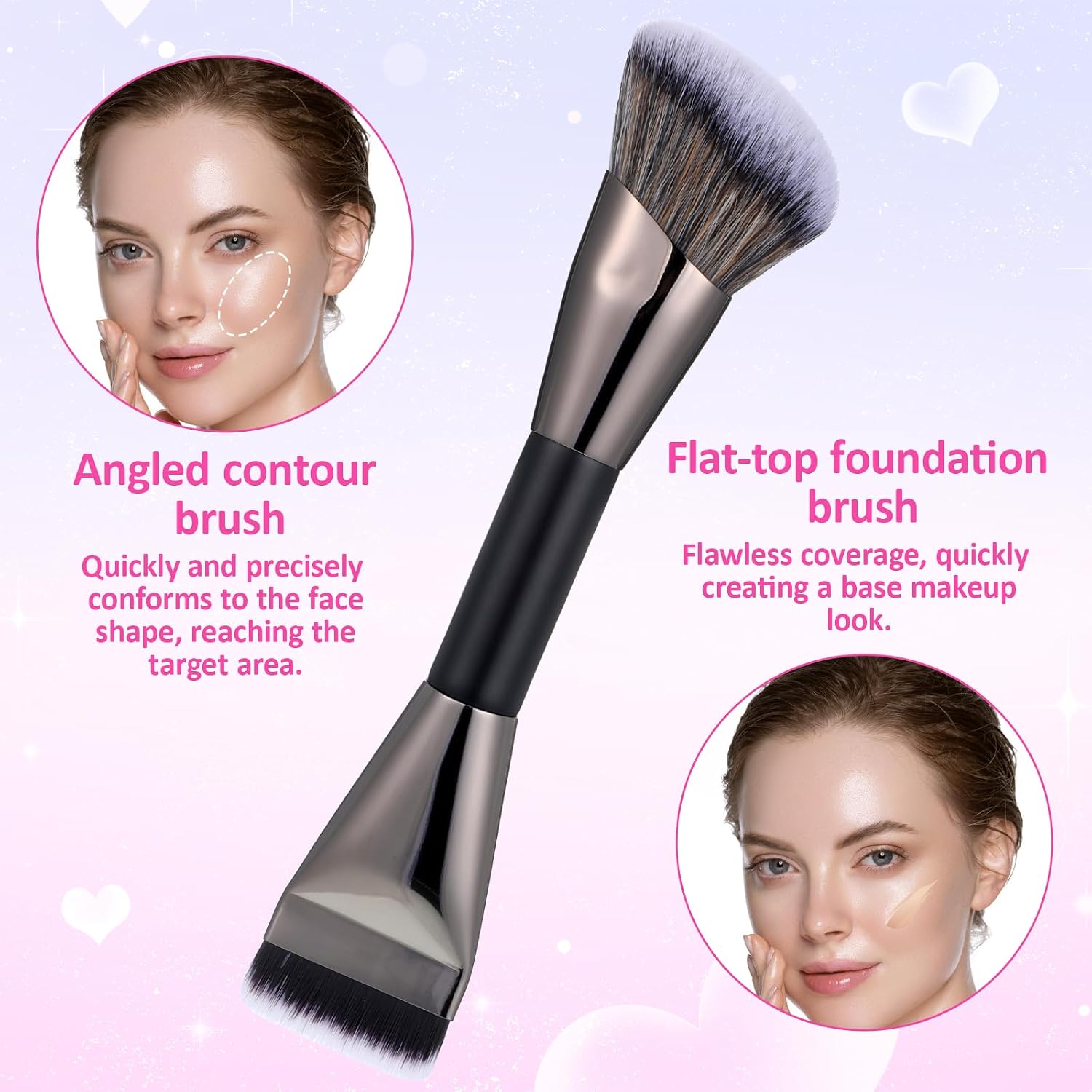 4 Pcs Sculpting Dual-End Nose Brush, Nose Contour Brush Set, 2-In-1 U-Shaped Fluffy Brushes Sculpting Defining Angled Brushes for Foundation, Powder, Blush Highlighting, Synthetic Fiber Makeup Tools - Image 5