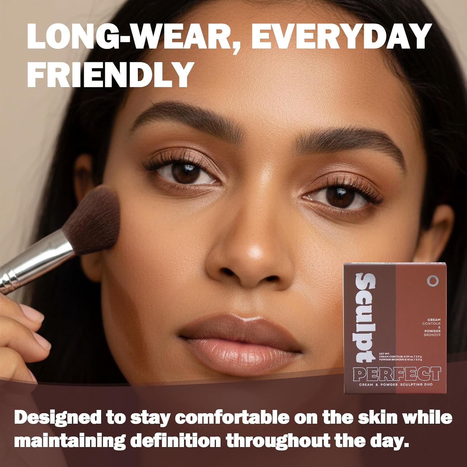 Sculpt Perfect Contour Bronzer Duo Palette – Matte Bronze Powder – Natural Sculpting & Warmth (01 SOFT SANDSTONE, Cream Contour: 0.09 oz / 2.5 g Powder Bronzer: 0.10 oz / 3.0 g) - Image 7