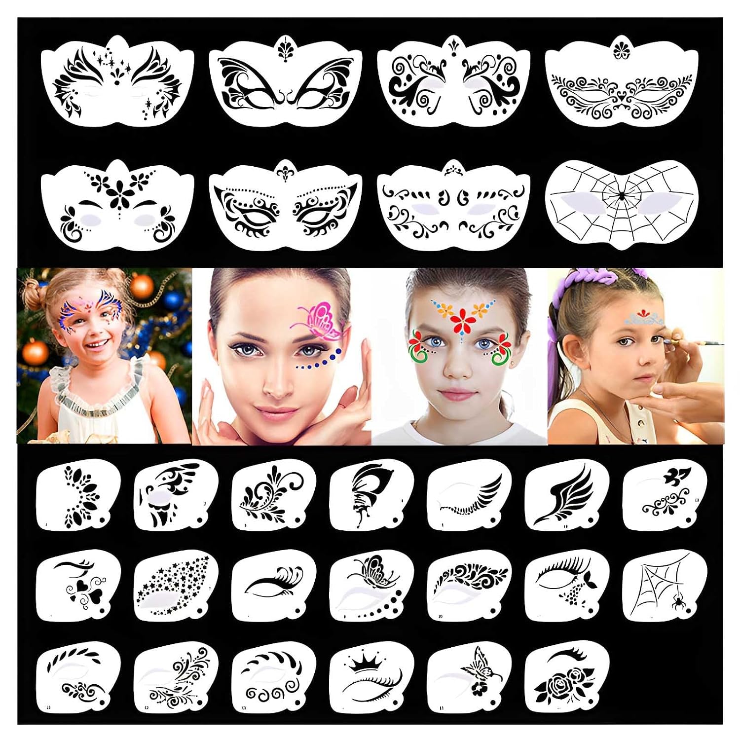 28 pcs Face Paint Stencils Kits Face Painting Stencils Reusable | Reusable Face Tattoo Painting Templates for Kids - Image 6