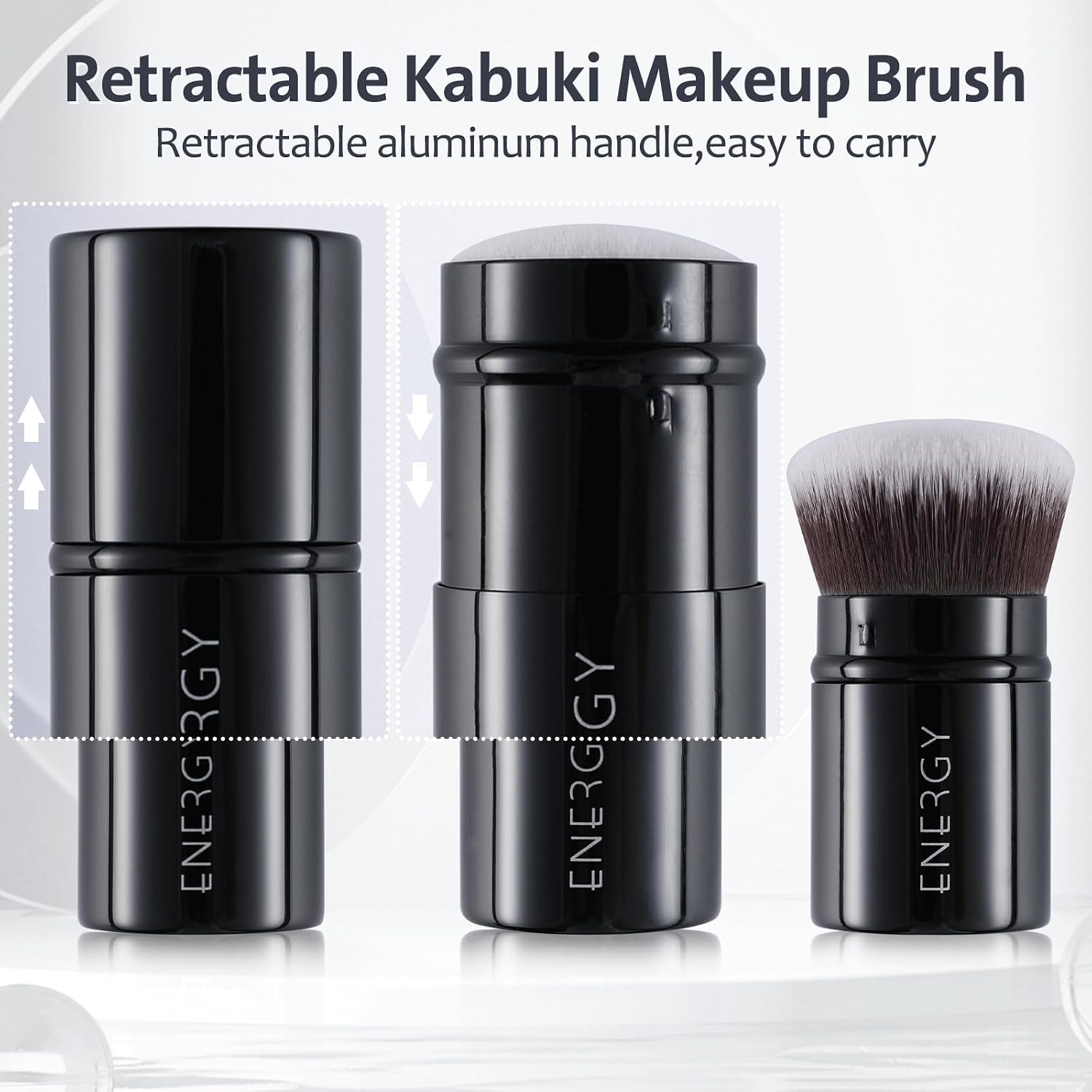 ENERGY Kabuki Brush Retractable - Makeup Kabuki Foundation Brush Travel for Liquid, Blush, Loose Powder & Cream Bronzer Blending, Buffing Cruelty-Free Face Makeup Brushes with Cover Mini (Black) - Image 3