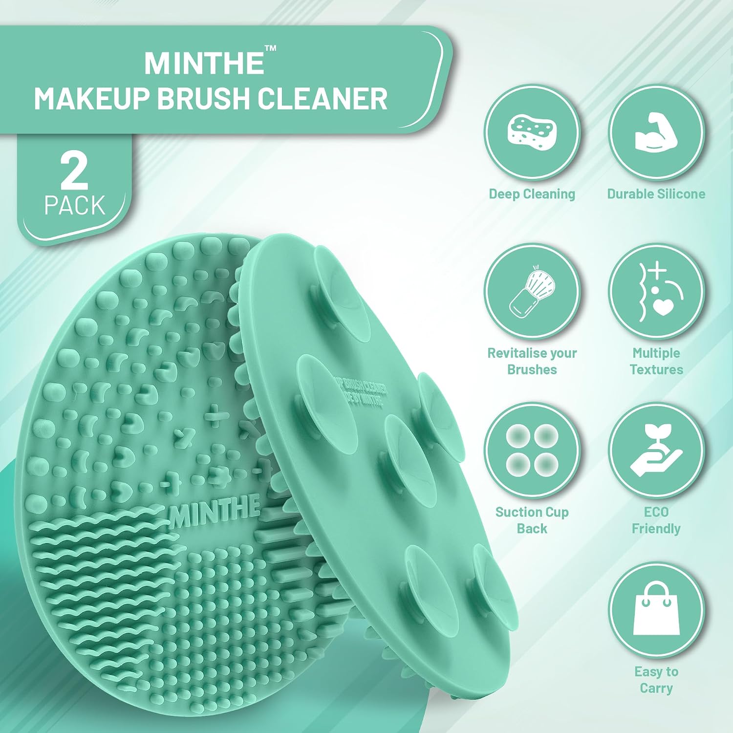 MINTHE™ Makeup Brush Cleaner Mat | 2 Pack | Silicone Make up Cleaning Pad - Image 2
