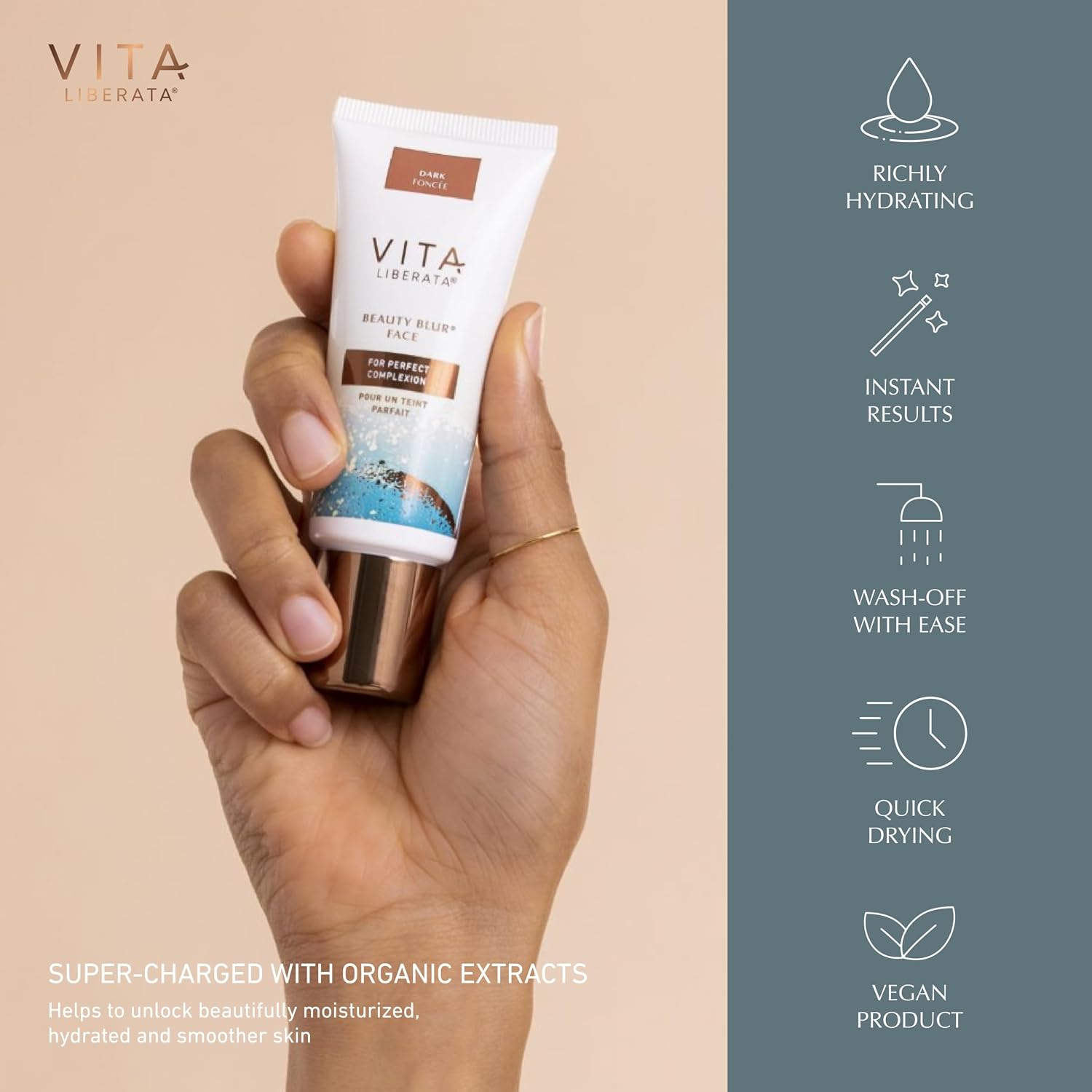 Vita Liberata Beauty Blur Face - Dark, BB Cream, Hydrating Skin Finish, Radiant Glow & Flawless Complexion, 1.01 fl oz | Skin Tint + BB/CC Cream, Tinted Primer + Complexion Booster, Blurs Imperfections, Dewy Glow Finish with Hyaluronic Acid - Image 4
