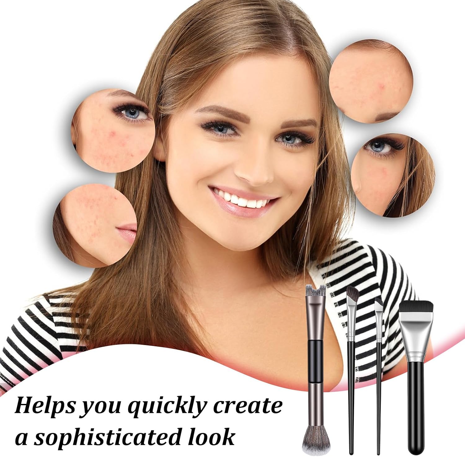 4pcs 2 in 1 Nose Contour Brushes U Shaped Fluffy Makeup Brush Flat Foundation Brush Angled Contouring Brushes Set for Defining Nose Shadow Face Sculpting Highlighting Women Makeup Beginners - Image 6