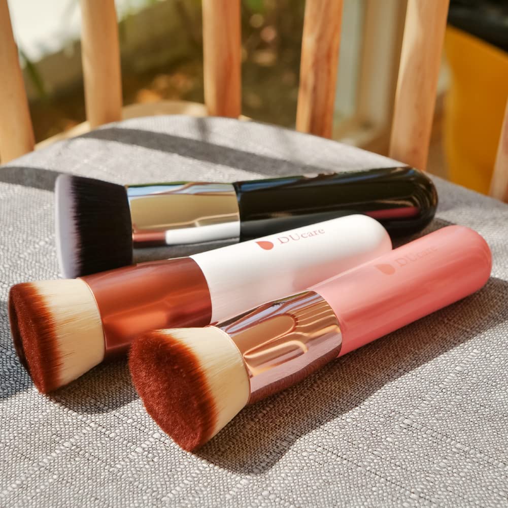 DUcare Kabuki Foundation Brush for Liquid Makeup Flat Top Professional Stick Buffing Blending Mineral Powder Large Face Makeup Brush, Black - Image 9