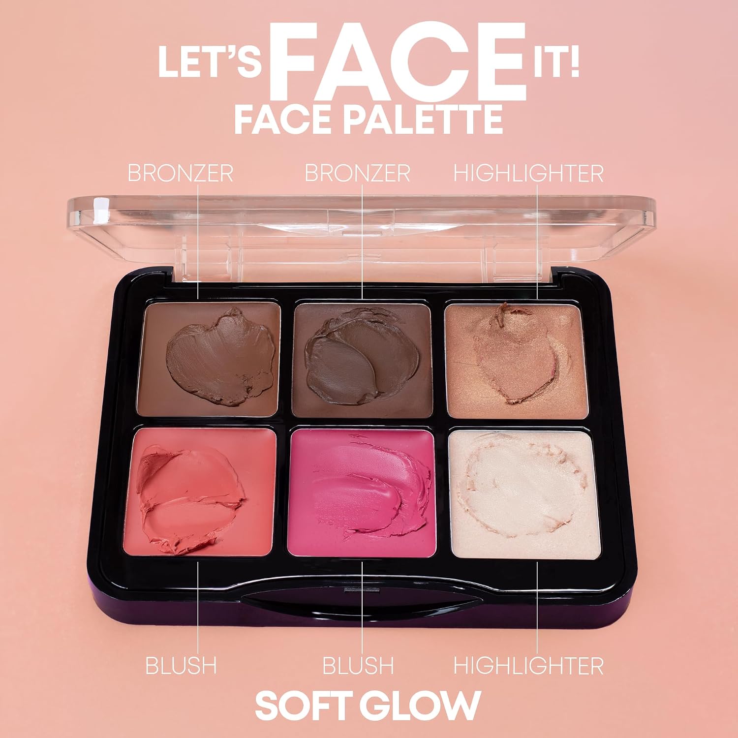 W7 Let's Face It Cream Palette - Light Soft Glow | 6-Pan Bronzer, Blush and Highlight, Creamy Blendable Formula - Image 2
