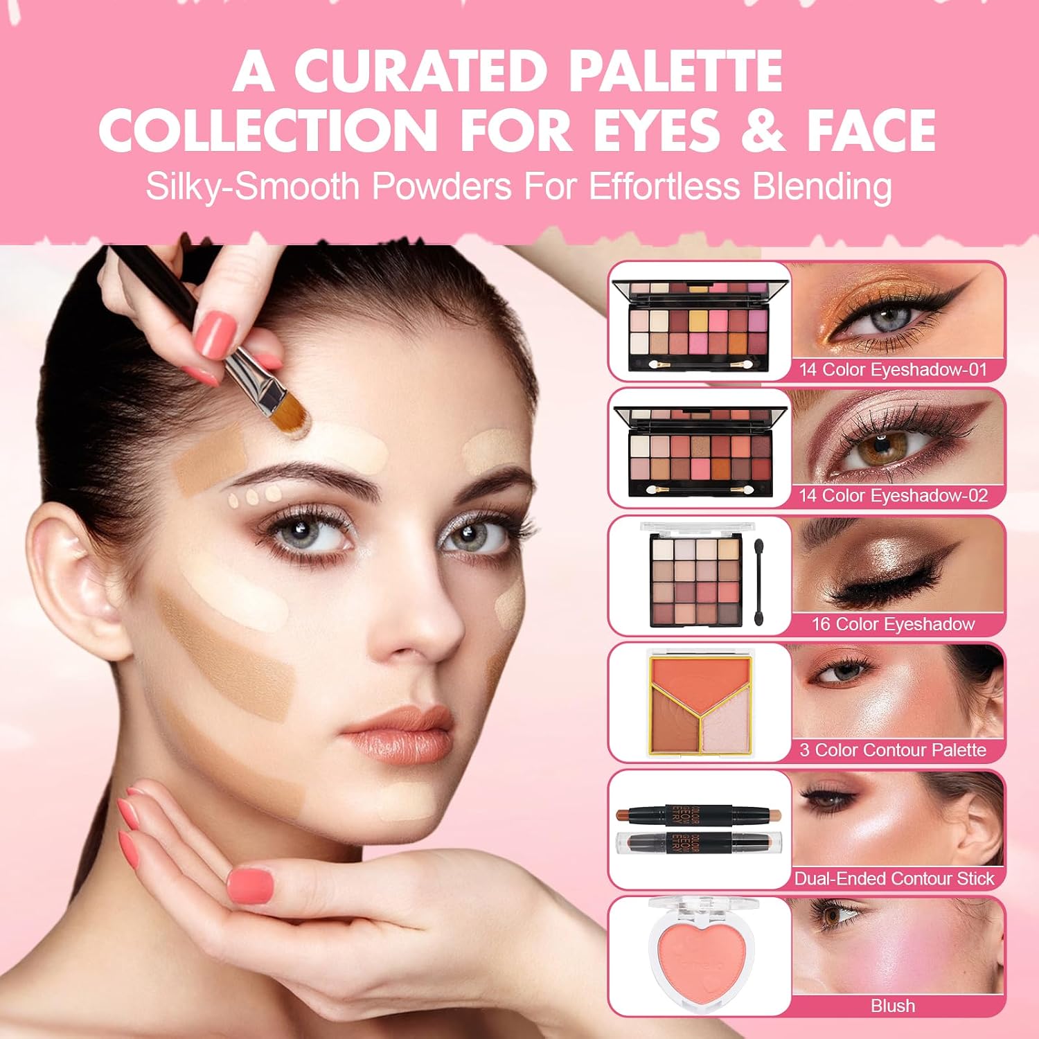 Makeup Kit for Teens & Girls, Makeup Gift Set for Beginners Teenager, Makeup Essential Bundle Includes Foundation Eyeshadow Contour Palette Lipstick Eyeliner Mascara Cosmetic Brush Set - Image 4