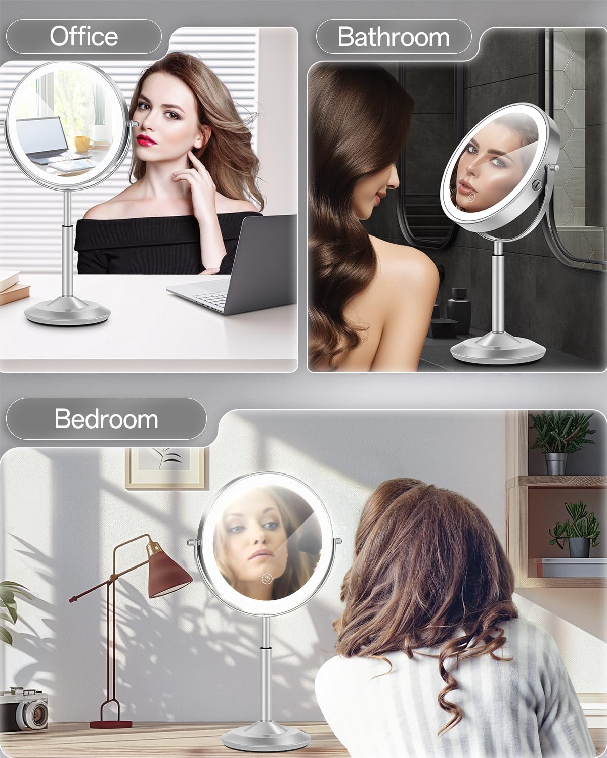 8" Lighted Makeup Mirror with Light,30X Magnifying Height Adjustable Mirror | 3000mAh Rechargeable Battery Vanity Mirrors with 3 LED Lighting Dimmable for Desk Dresser Office Women Gift - Image 8