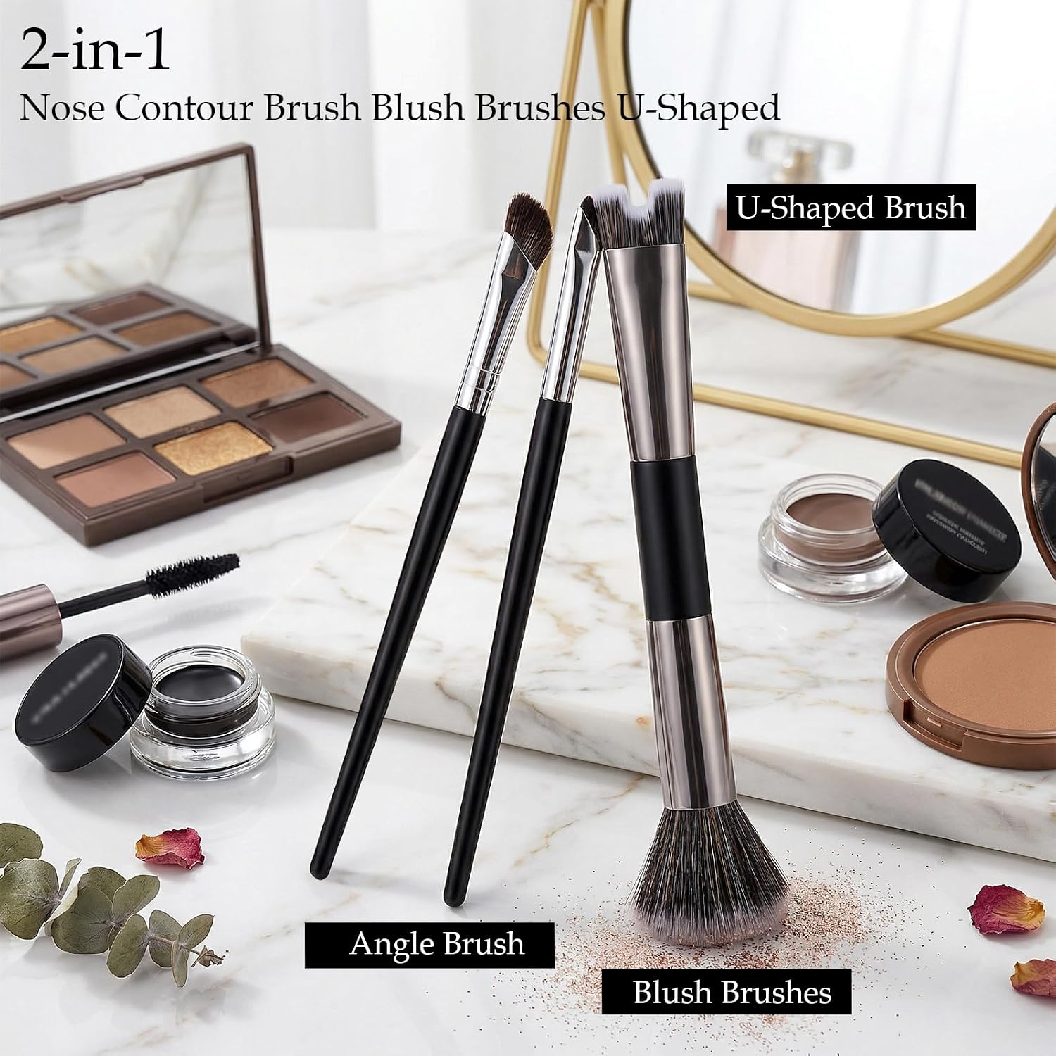 Jeffdad 3pcs Dual-End Contour Nose Brush, 2-in-1 Nose Contour Brush | Blush Brushes U-Shaped Fluffy and Angled Brushes Set for Sculpting and Defining Contour Highlighting Blending - Image 4
