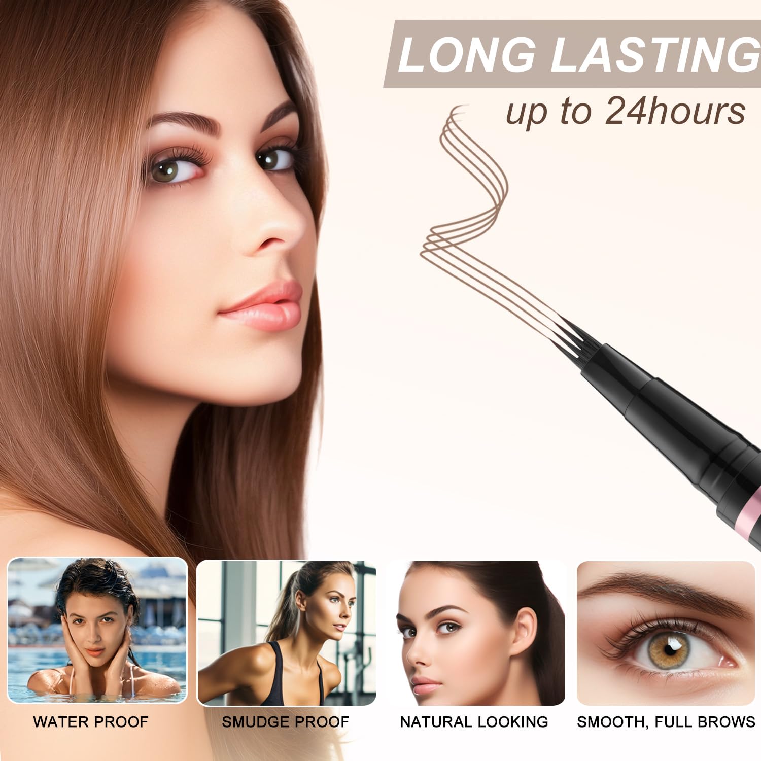 LAVONE Eyebrow Pen Kit, Waterproof Brow Pencil, Pomade,Eyeliner, Brown | 4-in-1 eyebrow makeup kit, brow brush, long-lasting,smudge-proof,waterproof, eyebrow pencils for women, natural & full brows - Image 4
