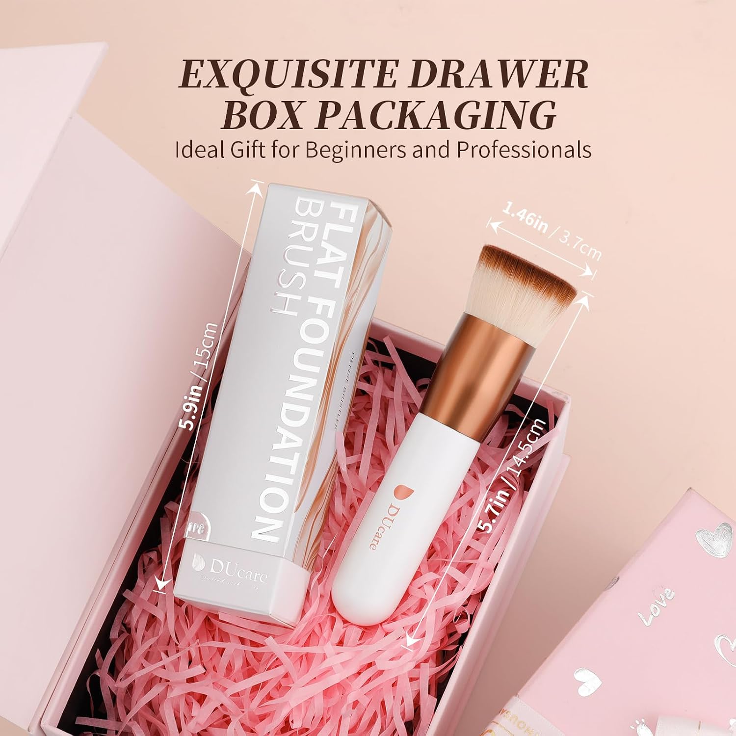 DUcare Foundation Brush,Flat Top Kabuki Brush Synthetic Professional Makeup Brush Liquid Blending Mineral Powder Buffing Stippling Makeup Tools, Rose Golden/White - Image 6