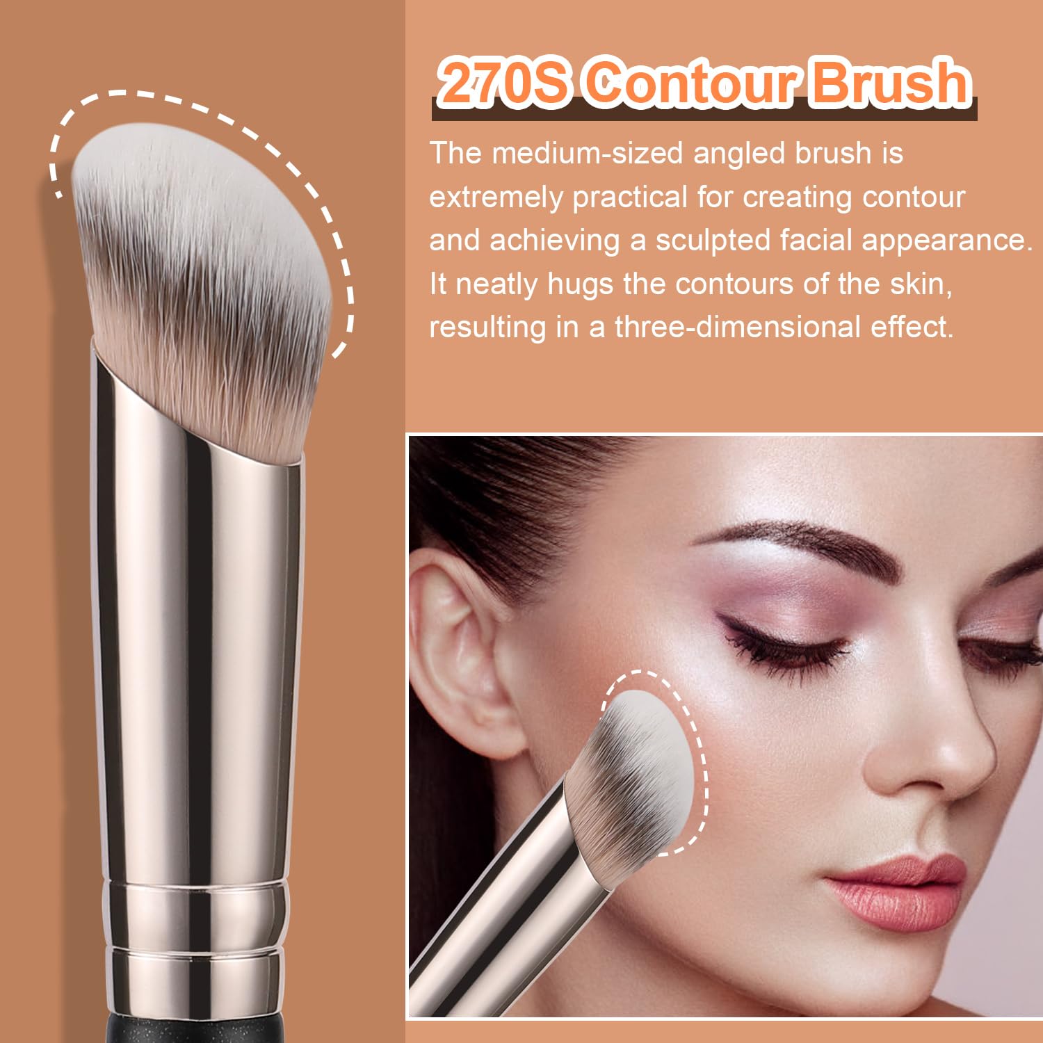 270S Under Eye Concealer Brush, Mid-Size Angled Blending Brush | Dark circle coverage, spot correcting, nose and brow bone contour, liquid cream powder. Soft synthetic, no shedding - Image 3