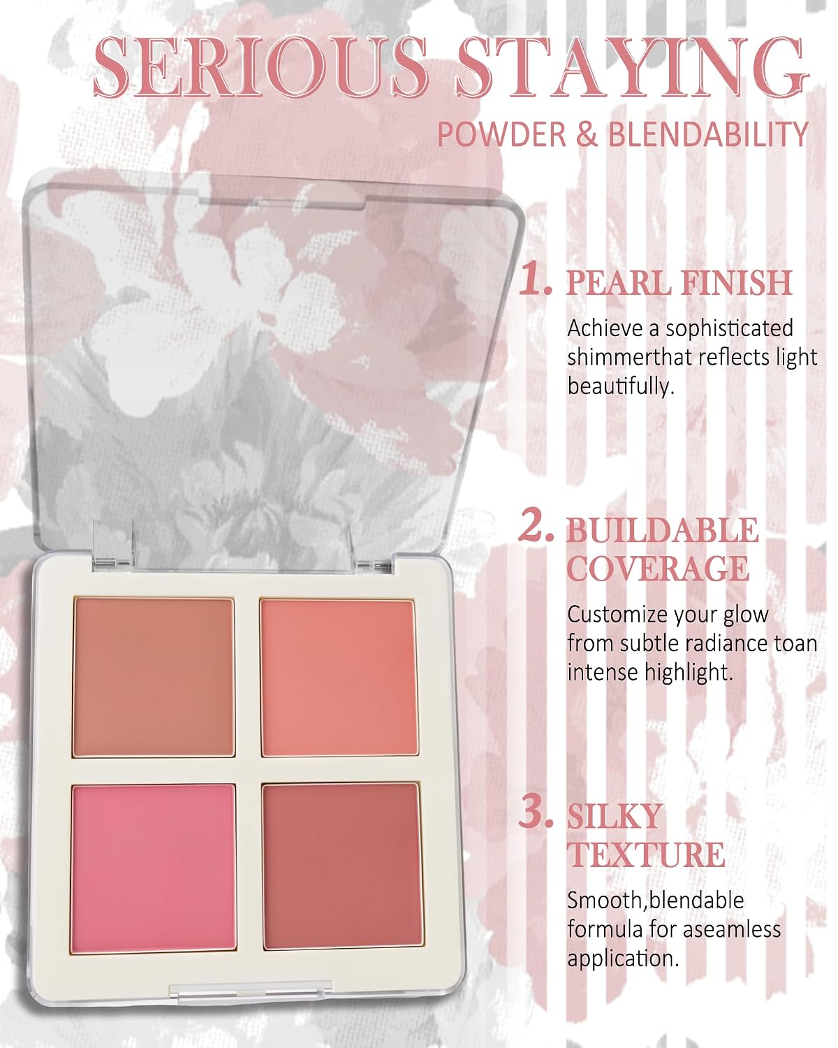 Blush Palette for Cheeks, Pink Orange Contour Powder Blusher Kit for Women | Matte Face Blush Palette with Brush,4Colors Long Lasting Facial Blushes, Thanksgiving Christmas Makeup Set for Women Girl-Y1 - Image 3