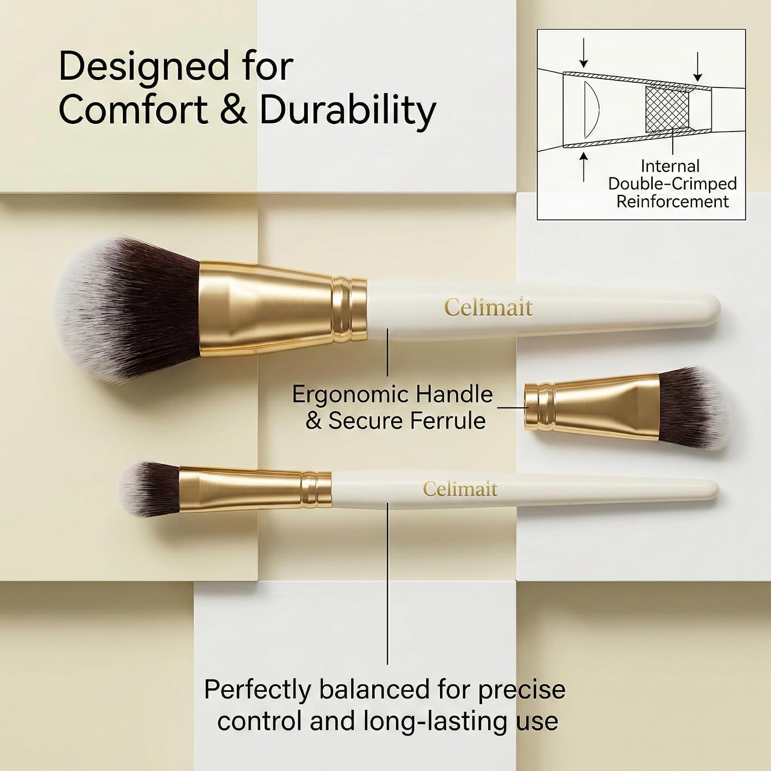 Makeup Brushes Set Professional & Beginner Friendly with Uniquely Designed Case, Soft Synthetic Bristles for Foundation Contour Blush Concealer Highlight Blending Eyeshadow, 12Pcs (Milky White) - Image 4