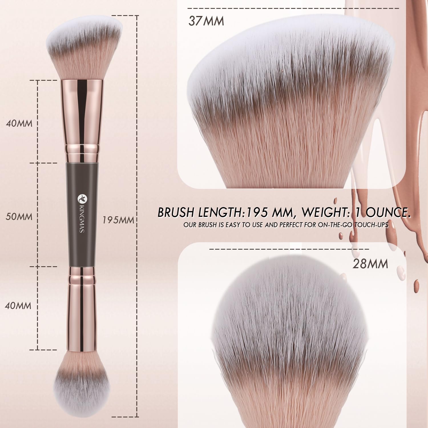 Foundation Makeup Brush, Premium Dual Concealer Bronzer Brushes | Double-Ended Angled & Round Contour Brush for Cosmetics Blending Liquid Powder, Concealer Cream Blush, Brown - Image 6