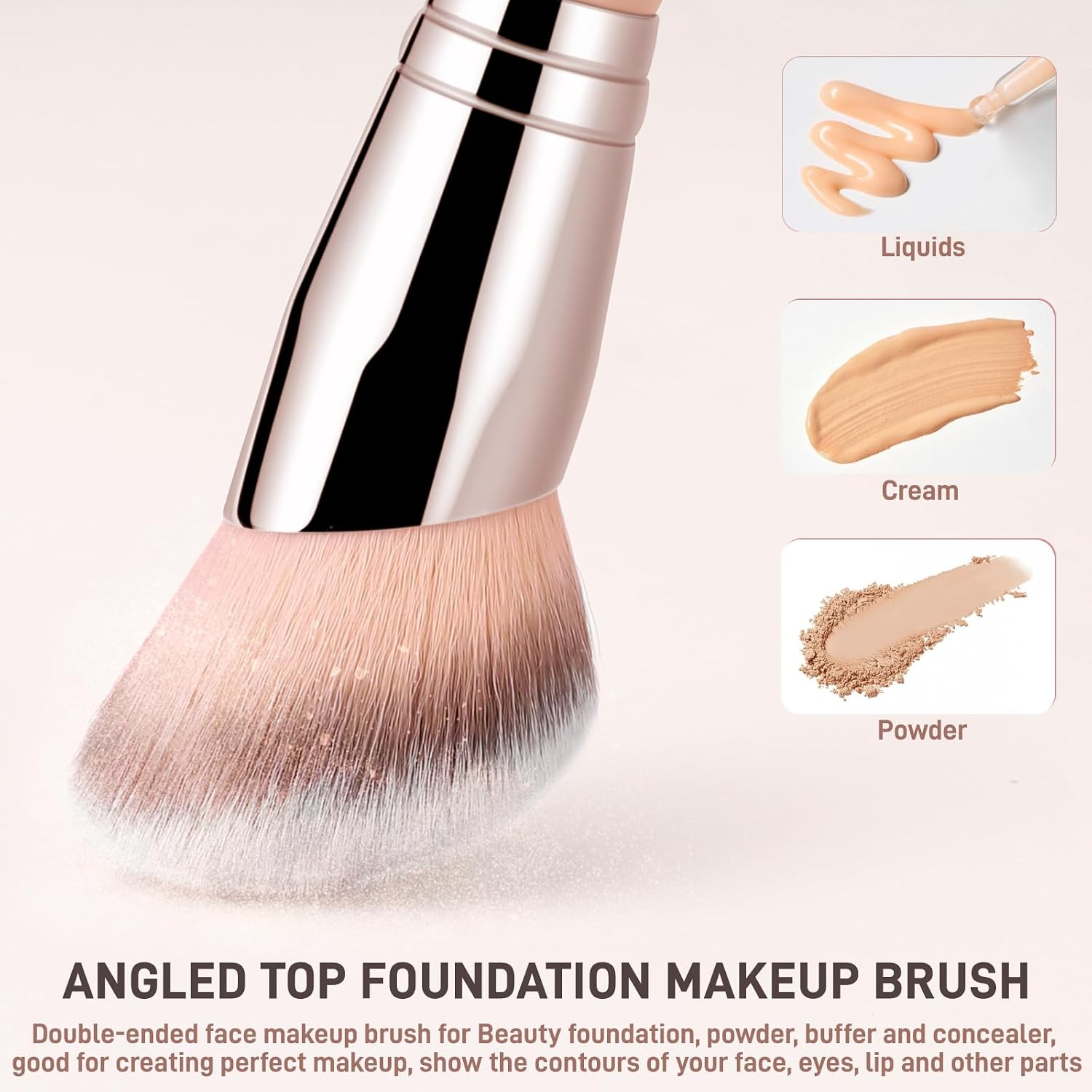 Foundation Brush, Dual-Ended Angled Concealer Makeup Brush | for Foundation and Contour Blending Liquid Powder, Concealer Cream Cosmetics Blush, Cruelty-Free Vegan (Pink) - Image 4