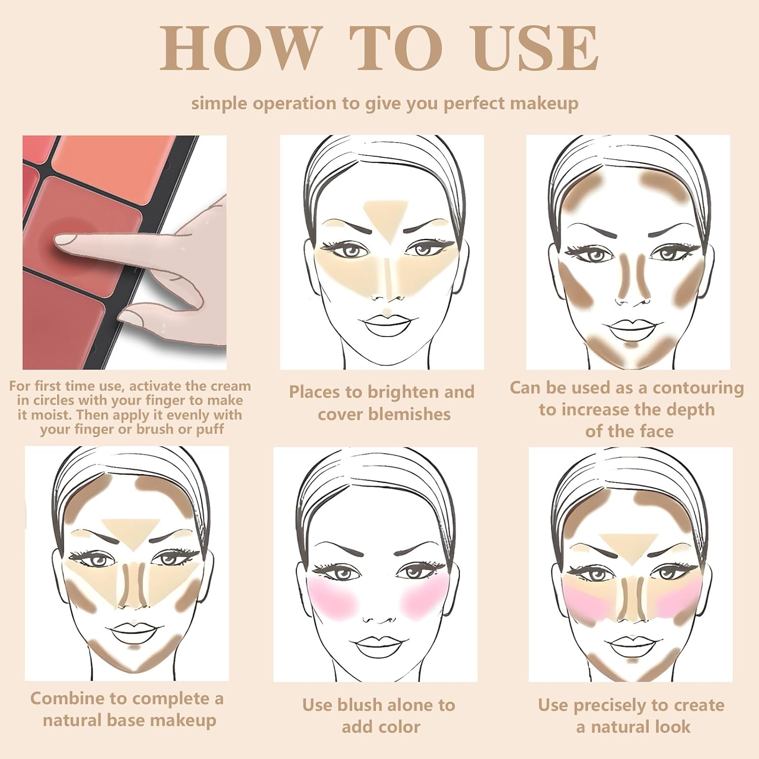 HOSAILY 12 Colors Cream Blush Palette, Color Correcting Concealer Foundation Palette, Long Wearing Smudge Proof Blendable Matte Finish Blush Powder Highlighter and Cream Contour Palette Makeup (01) - Image 3
